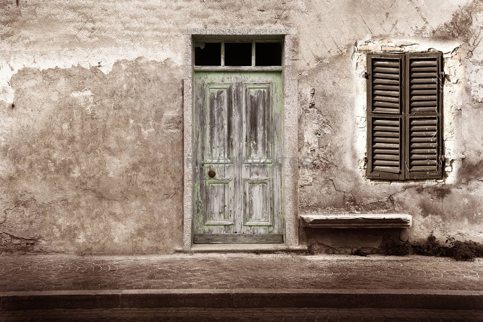 old typical vintage wooden door and window