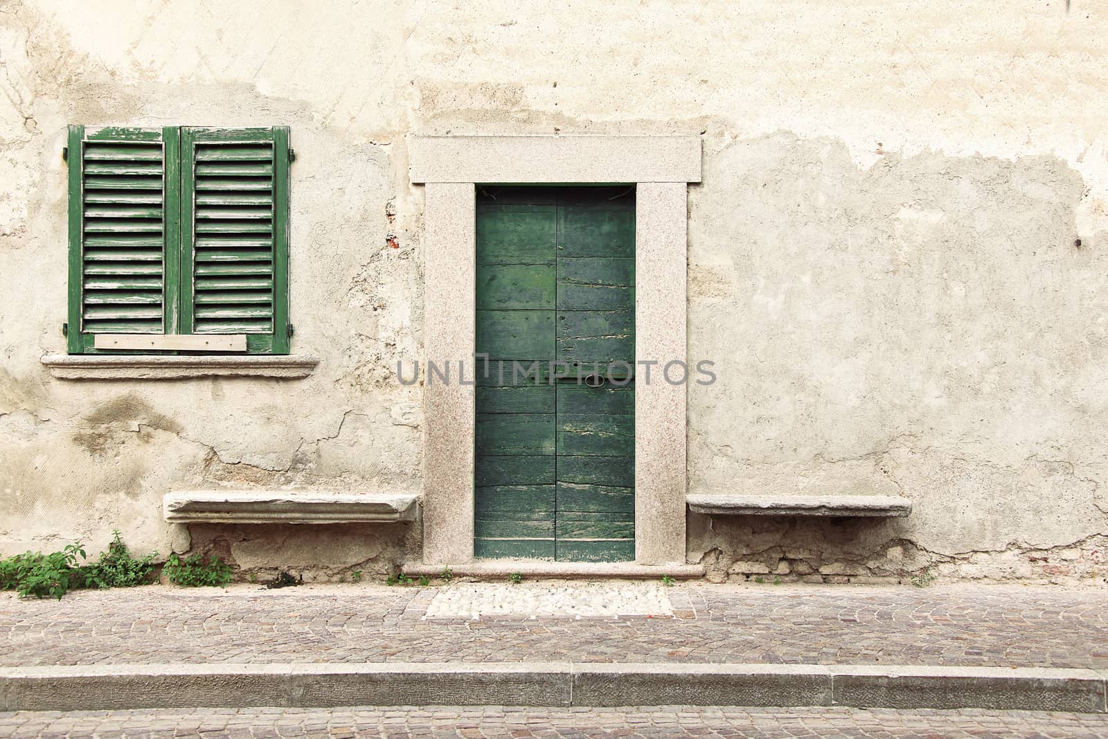 old typical vintage wooden door and window