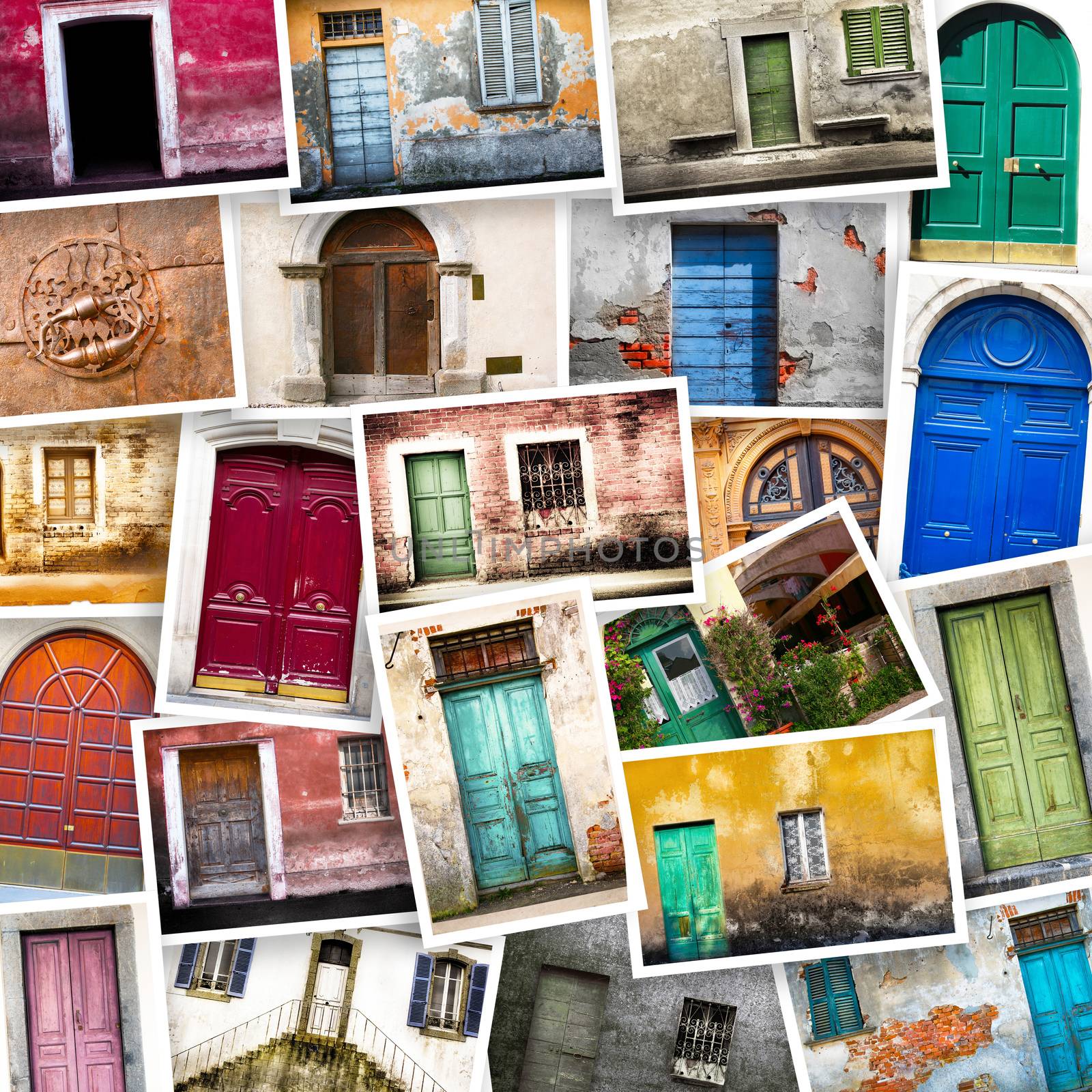collage of typical vintage  wooden doors