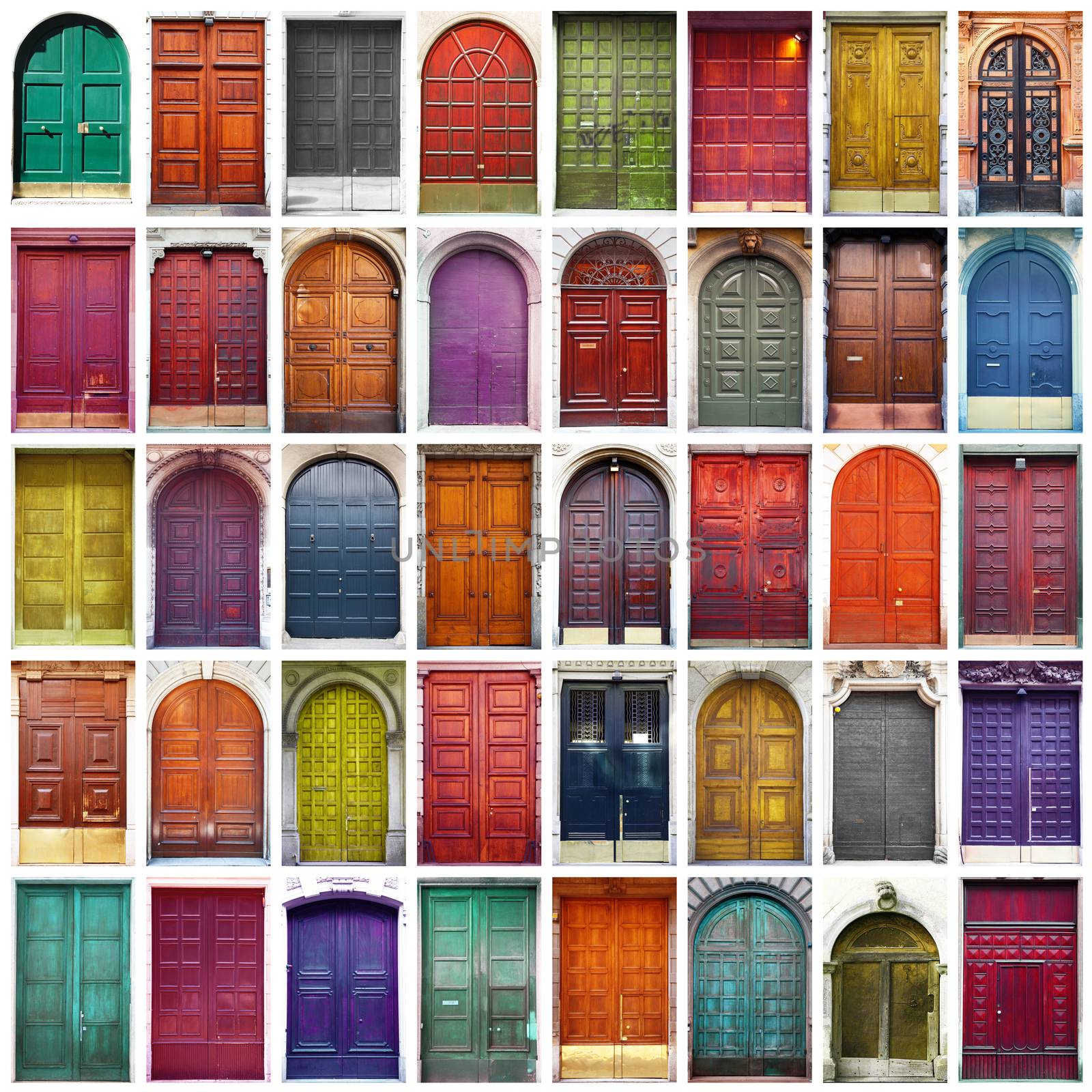 collage of typical vintage  wooden doors