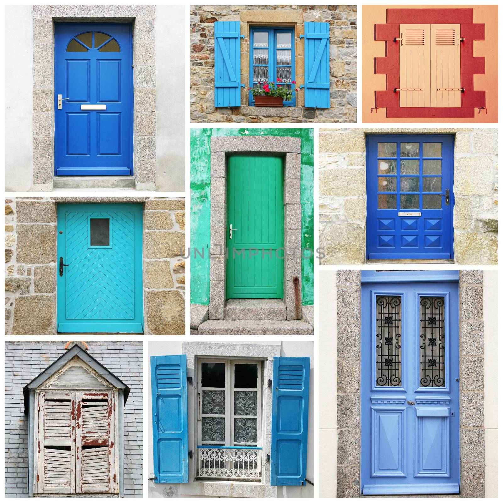 collage of typical vintage  wooden doors