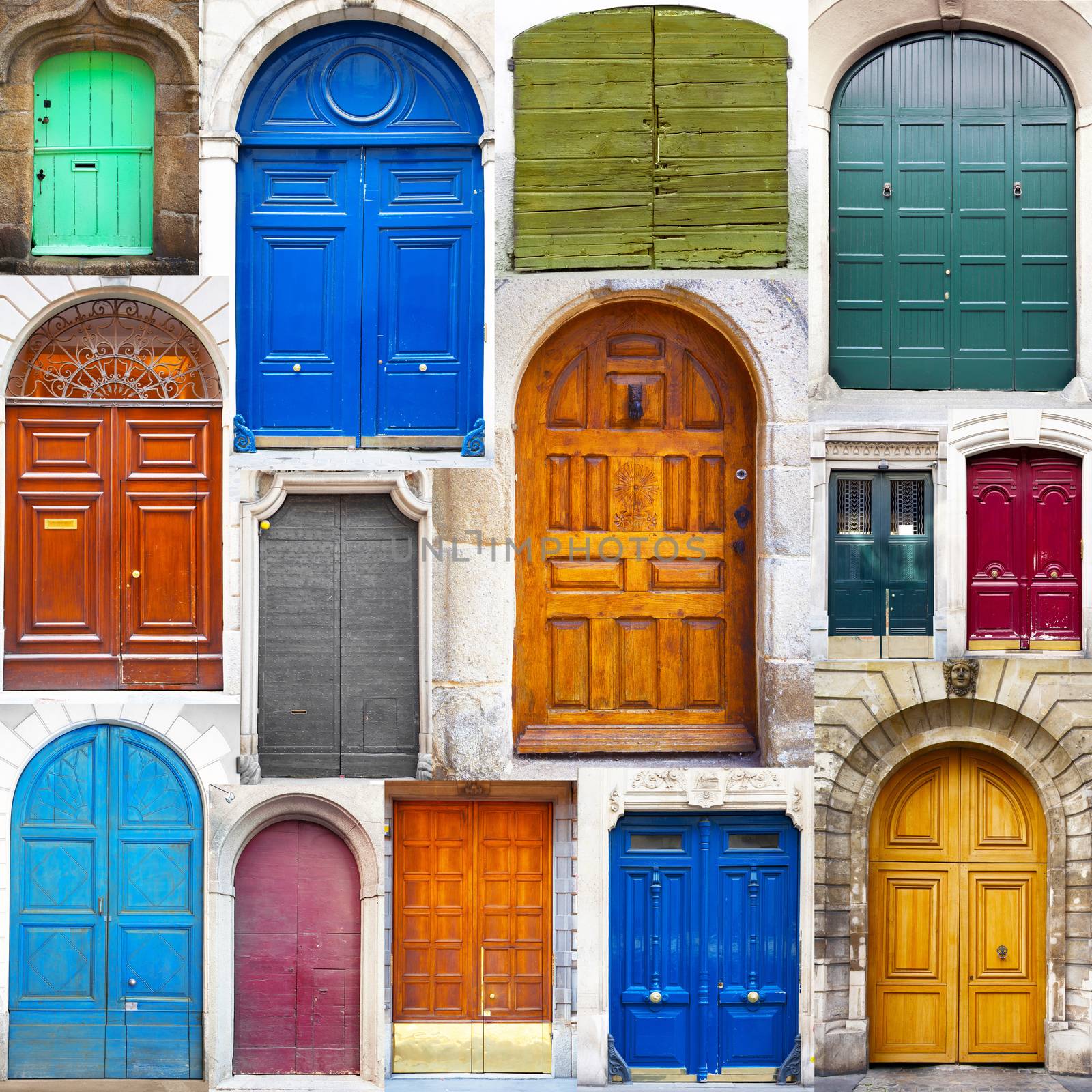 collage of typical vintage  wooden doors