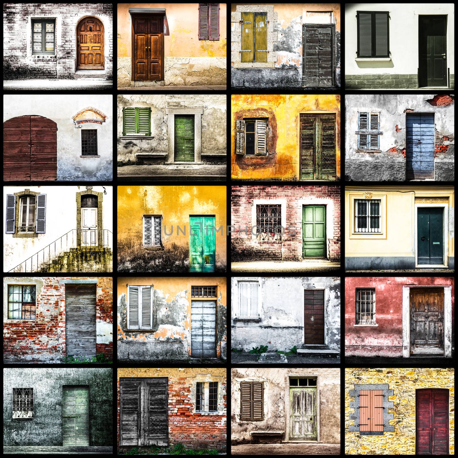 collage of typical vintage  wooden doors