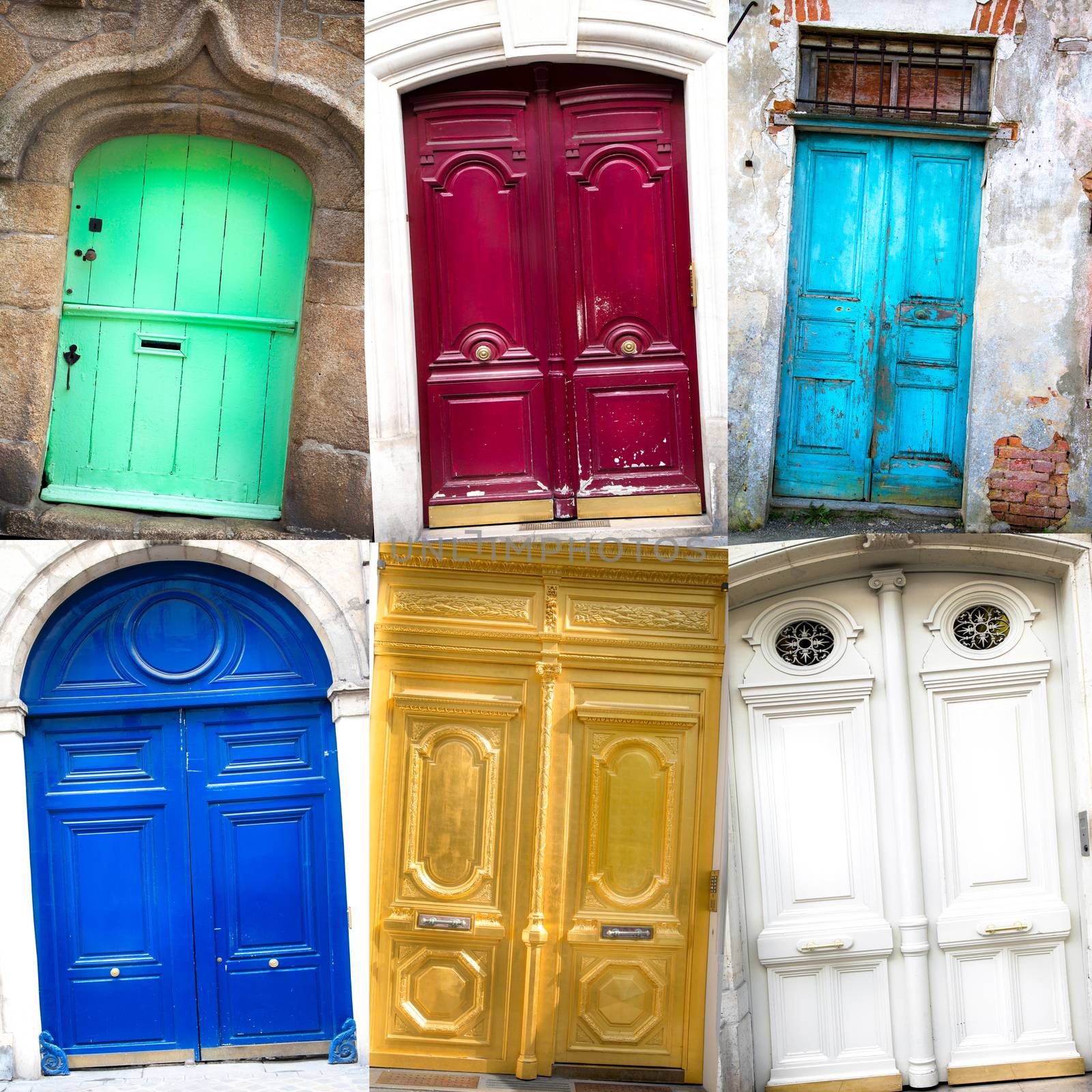 a collage of typical vintage  wooden doors