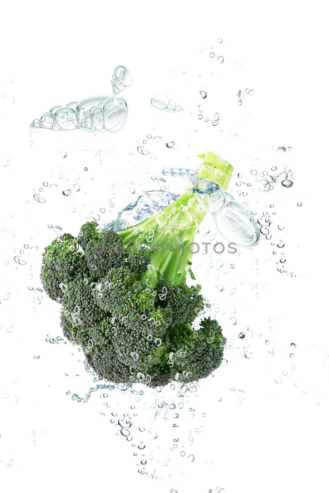 Fresh cabbage falling in pure water