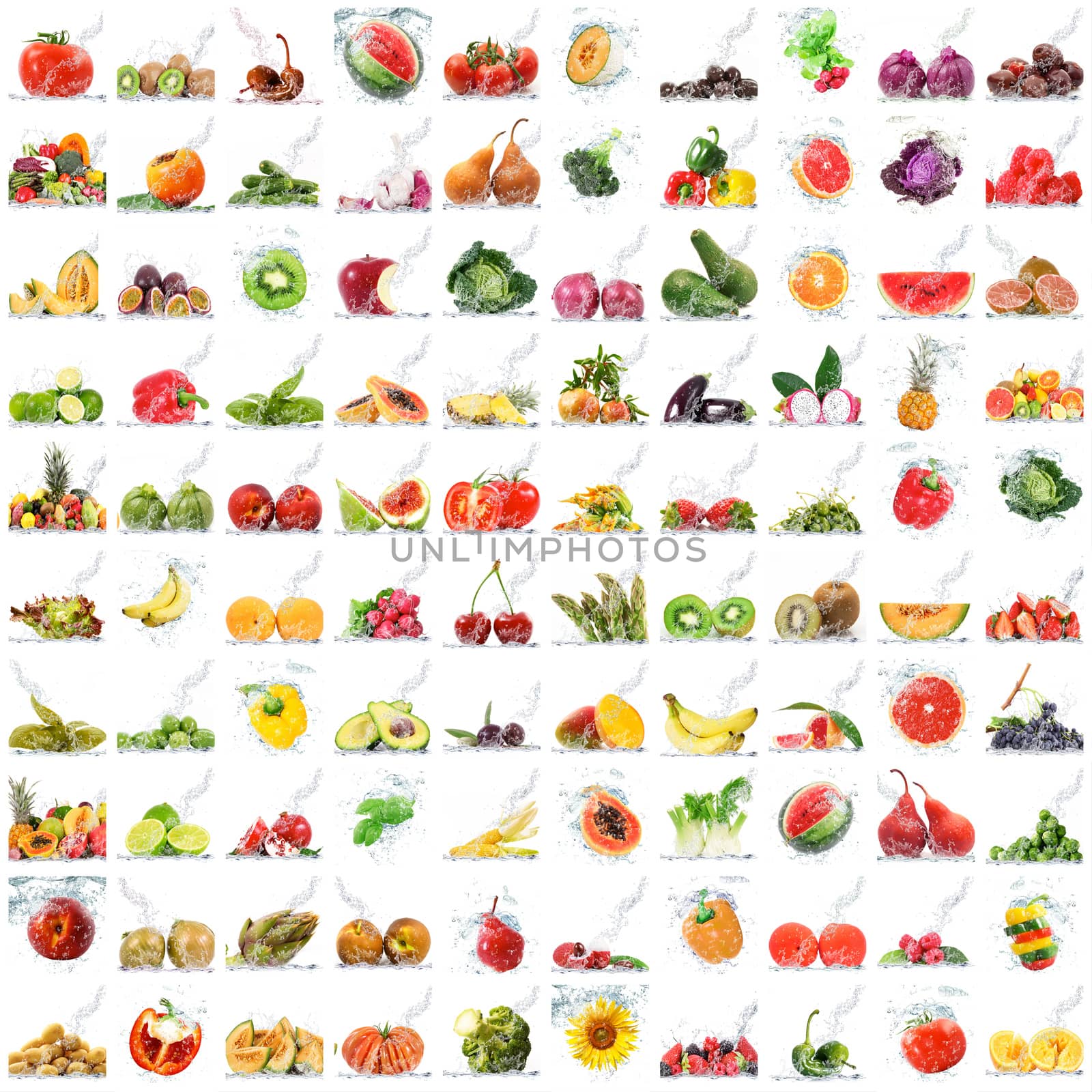 fresh fruits falling in water