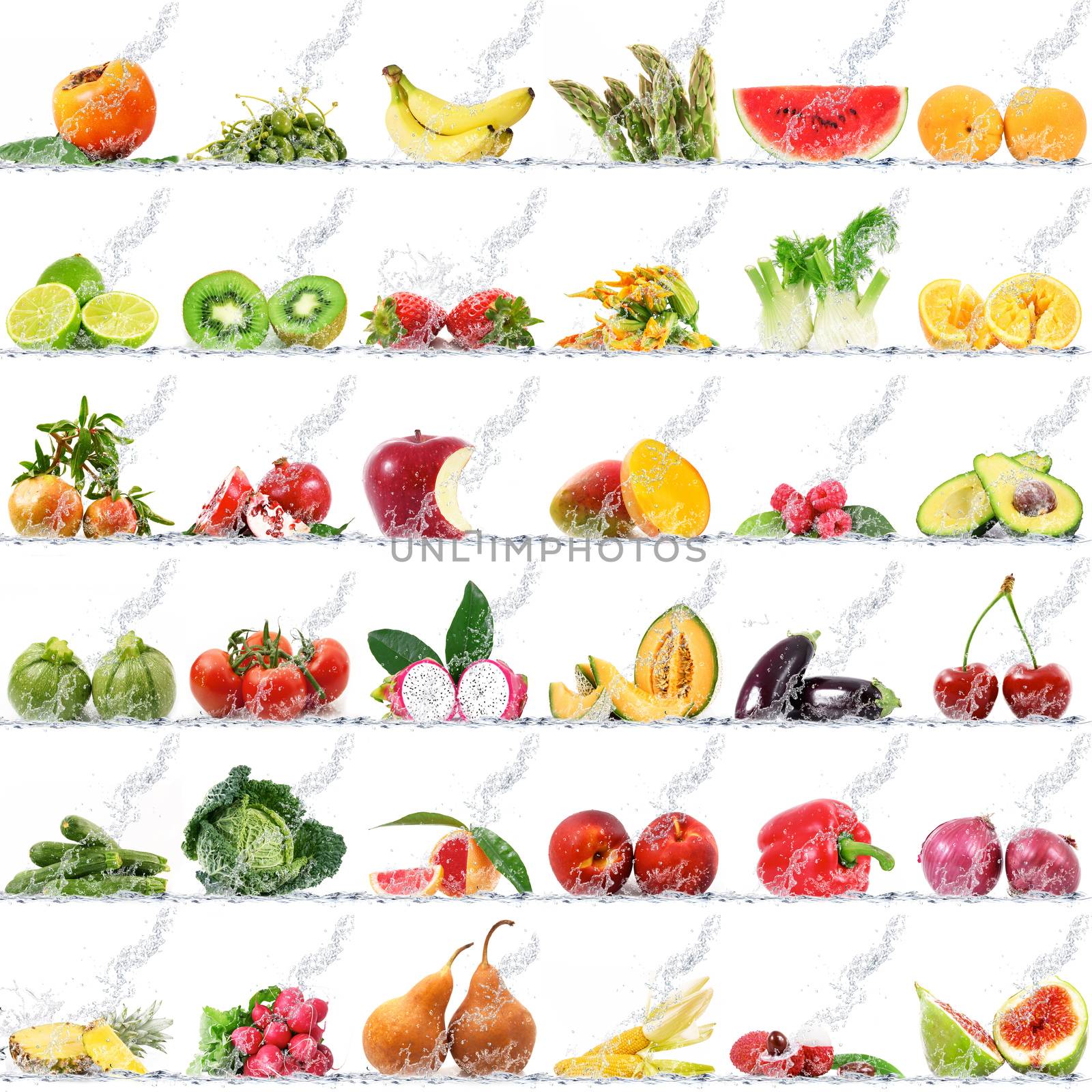 fresh fruits falling in water