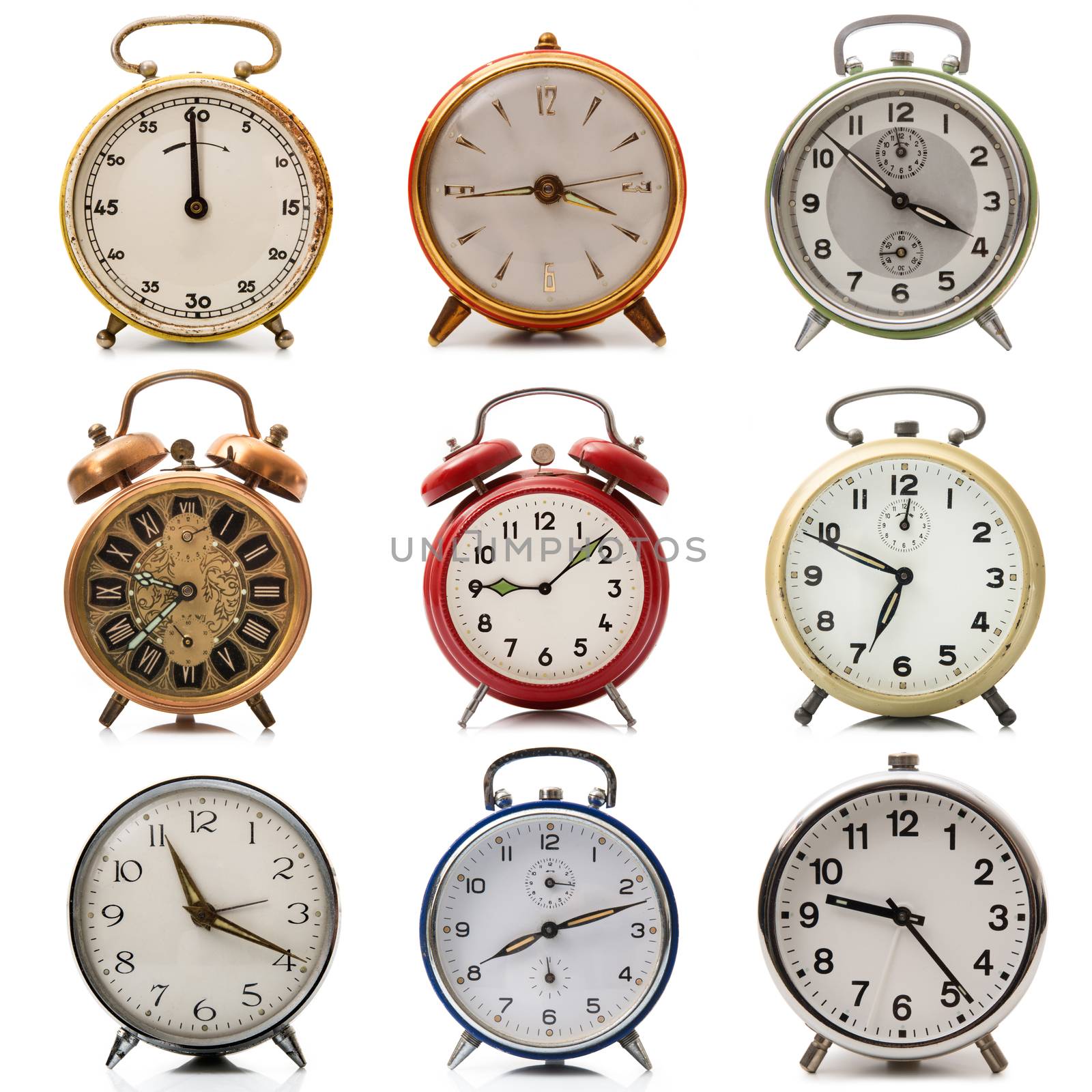 a vintage alarm clock collection