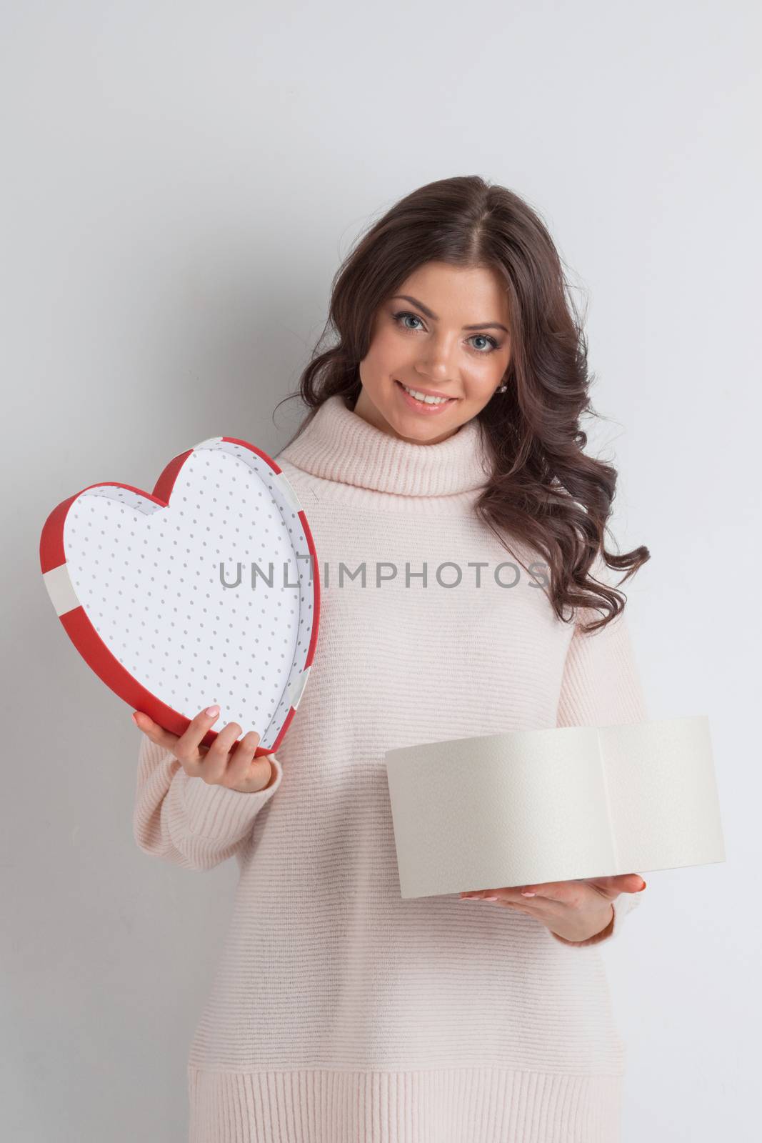 Woman open heart shaped box , Valentines day love concept