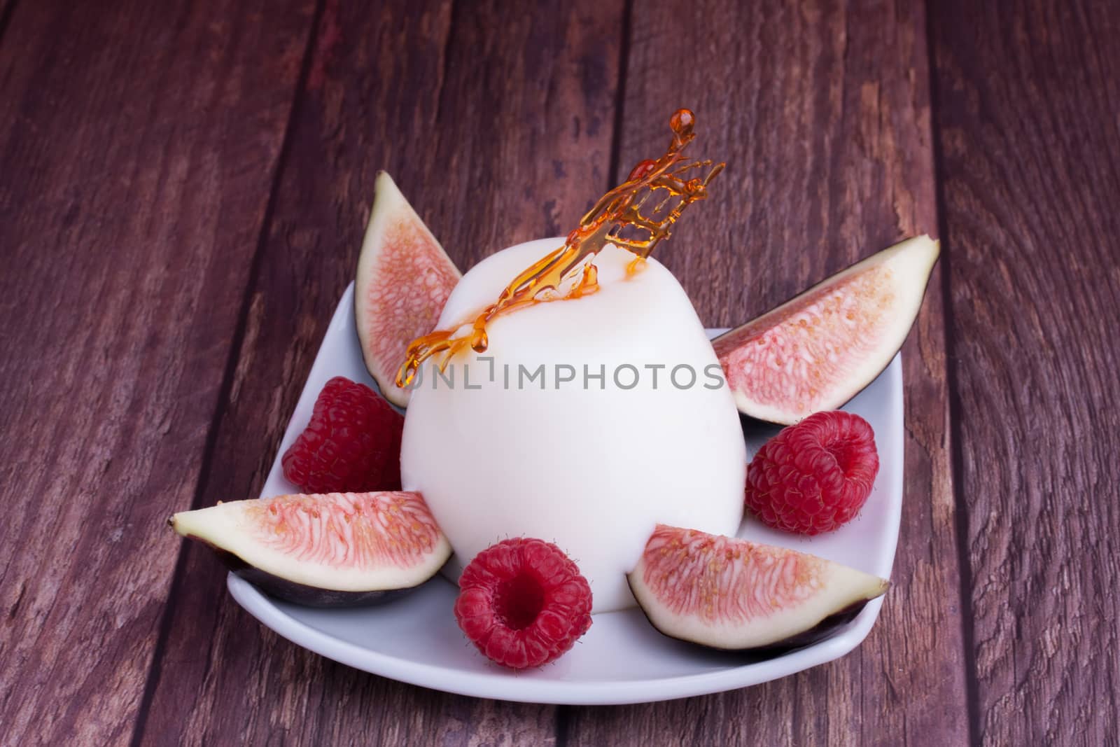 Blancmange dairy healthy dessert with fig and raspberries and dr by lanalanglois
