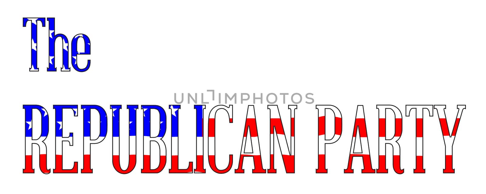 The text The Republican Party in silhouette set over the Stars and Stripes USA flag