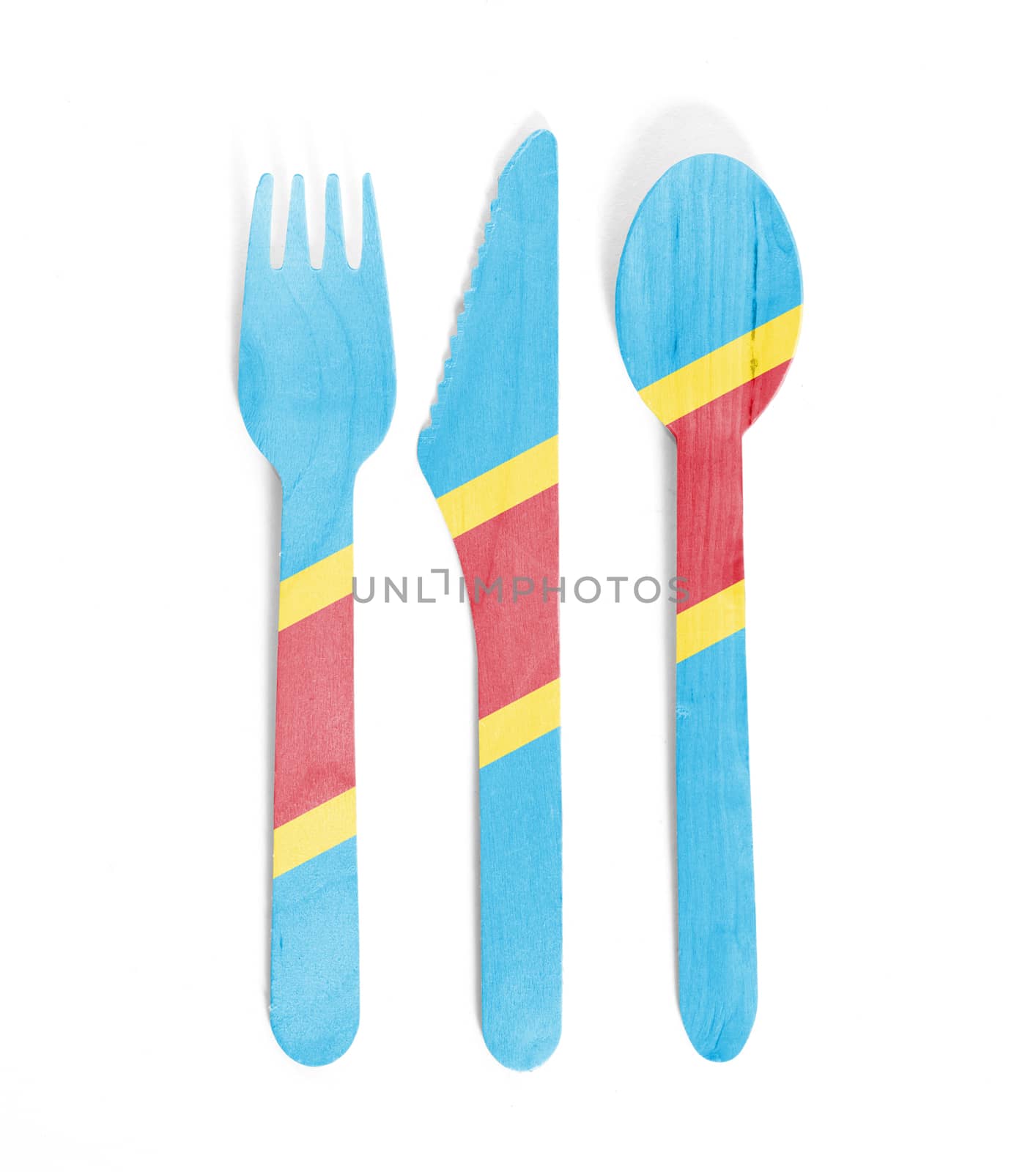 Eco friendly wooden cutlery - Plastic free concept - Isolated - Flag of Congo