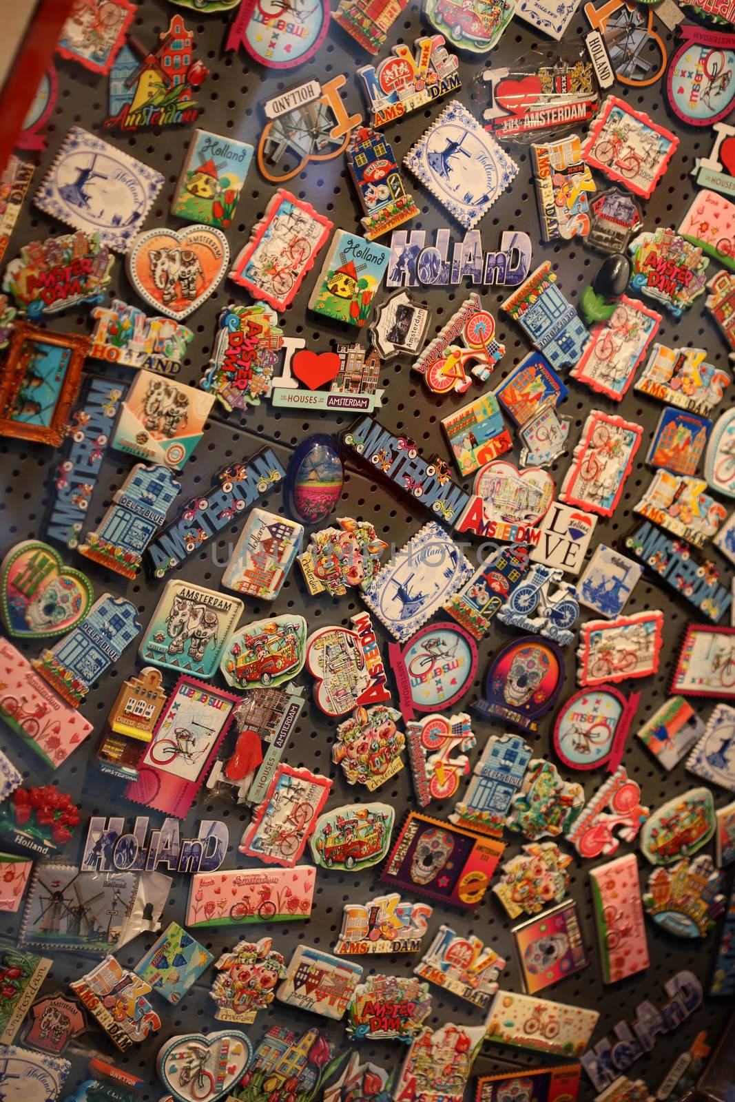 Amsterdam, Holland, Monday 2 December 2019: Souvenir shops macro background high quality