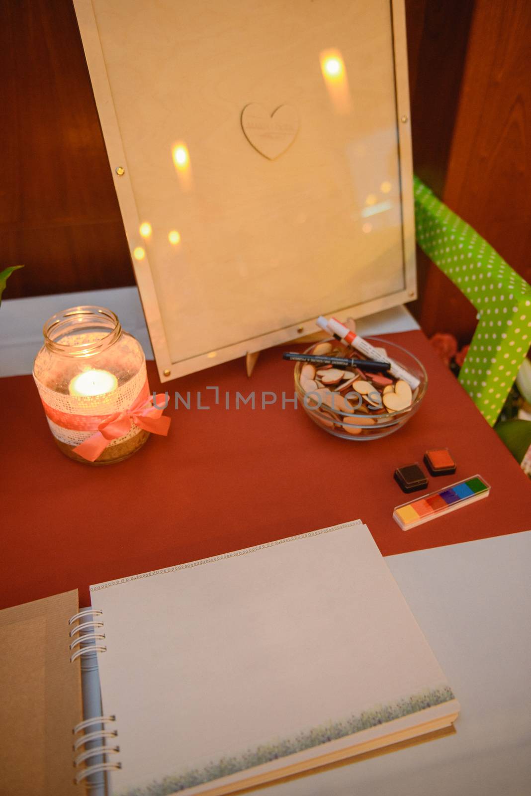 Beautifully decorated wedding table and other details at wedding hall. Wedding day