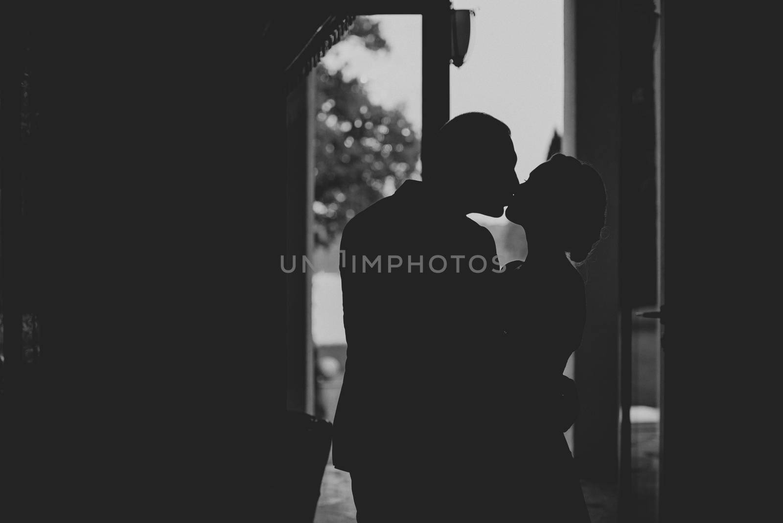 Bride and groom at a photo session in the nature.