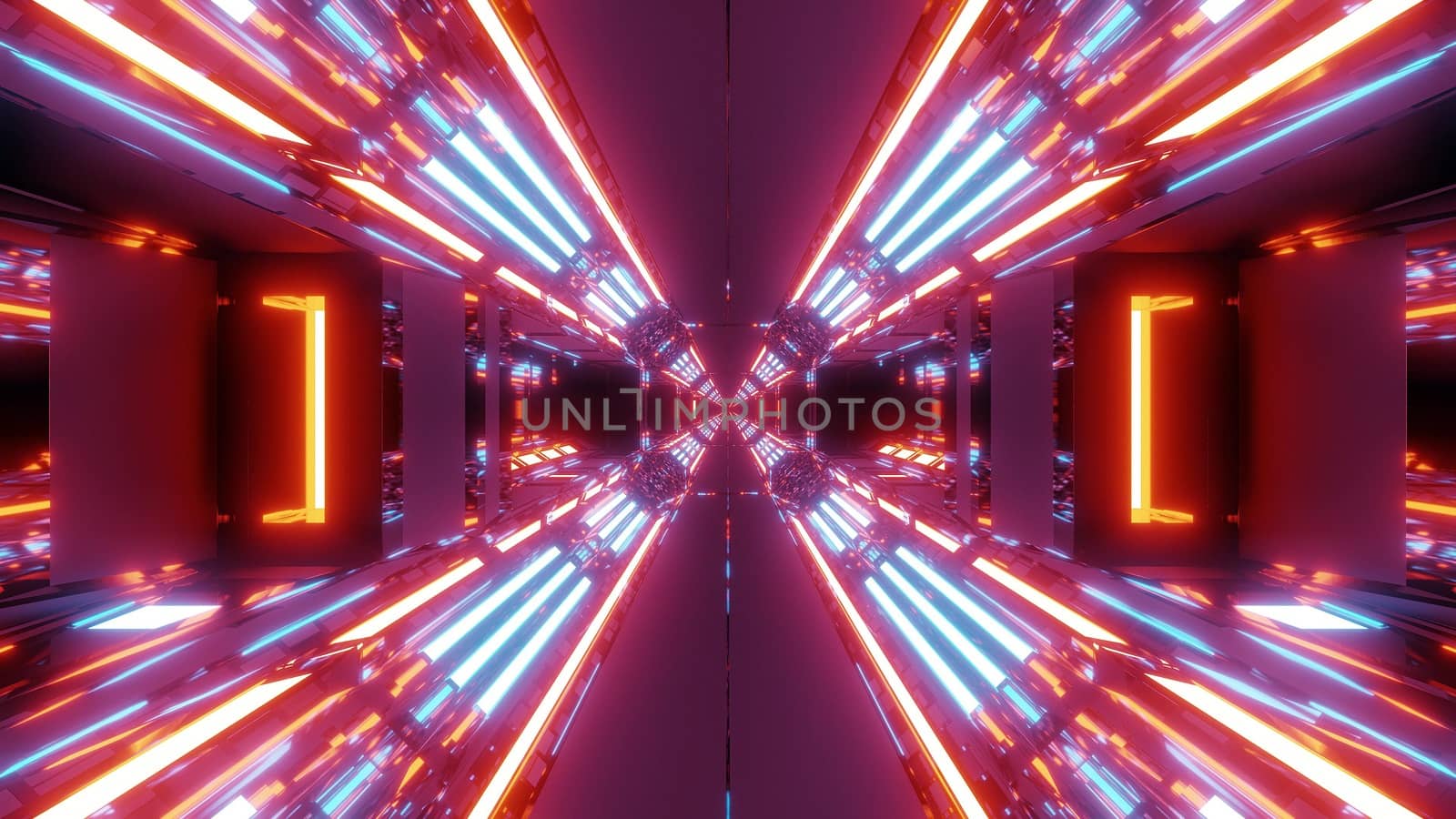futuristic scifi hangar tunnel corridor with endless glowing lights 3d illustration wallpaper background by tunnelmotions