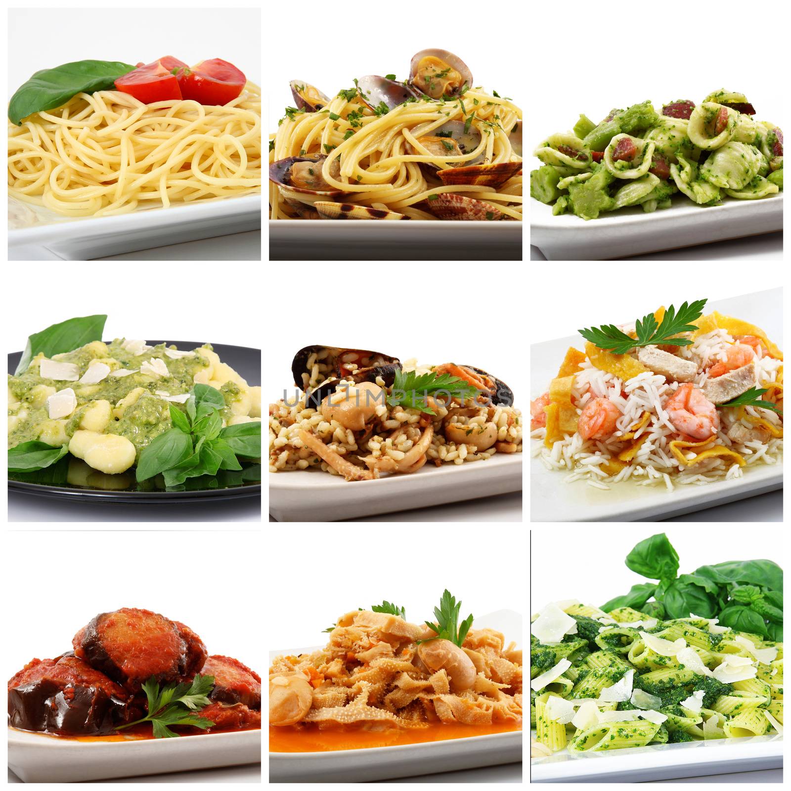 italian food collage on white background