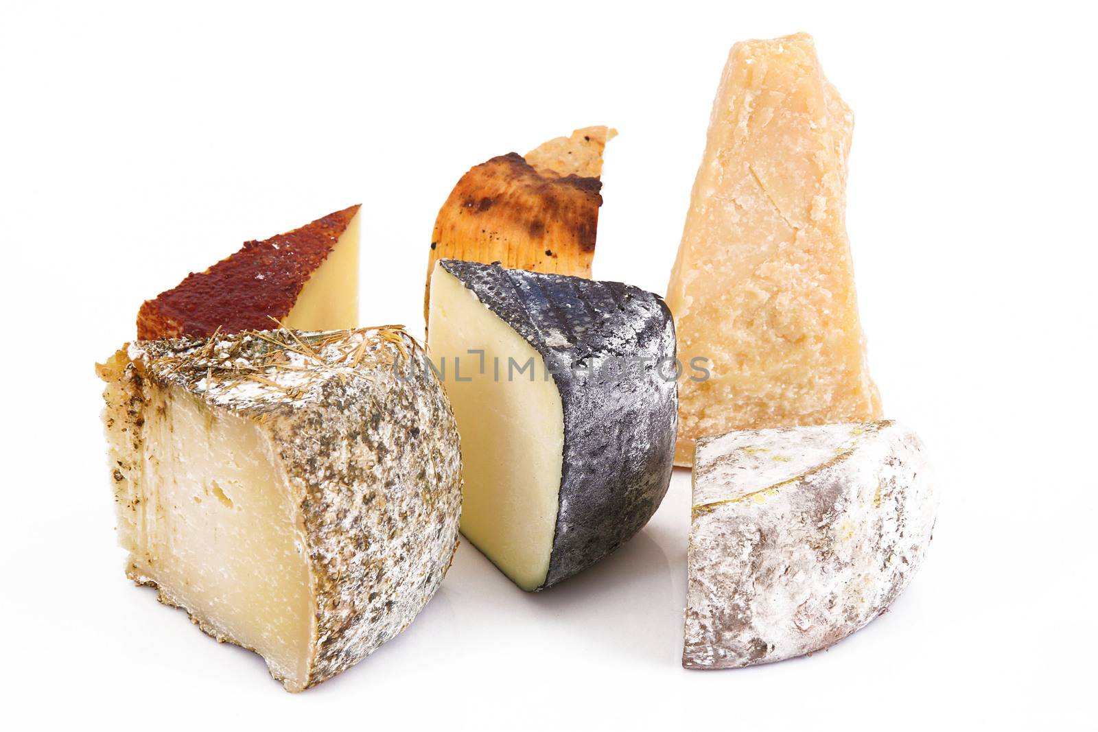 original italian cheese collage on white background