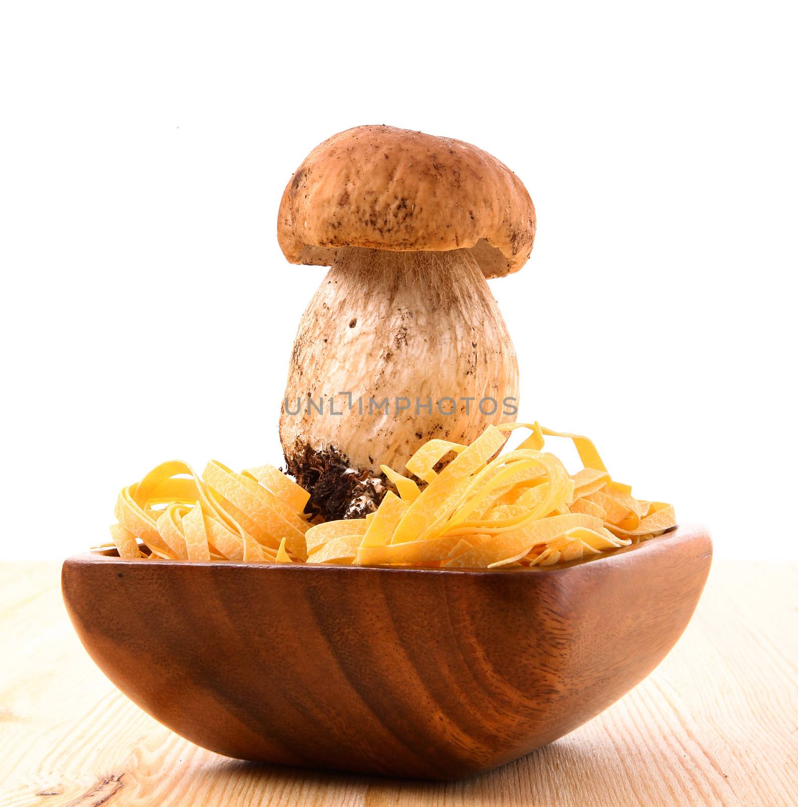 Ingredient for cooking Italian pasta with mushrooms