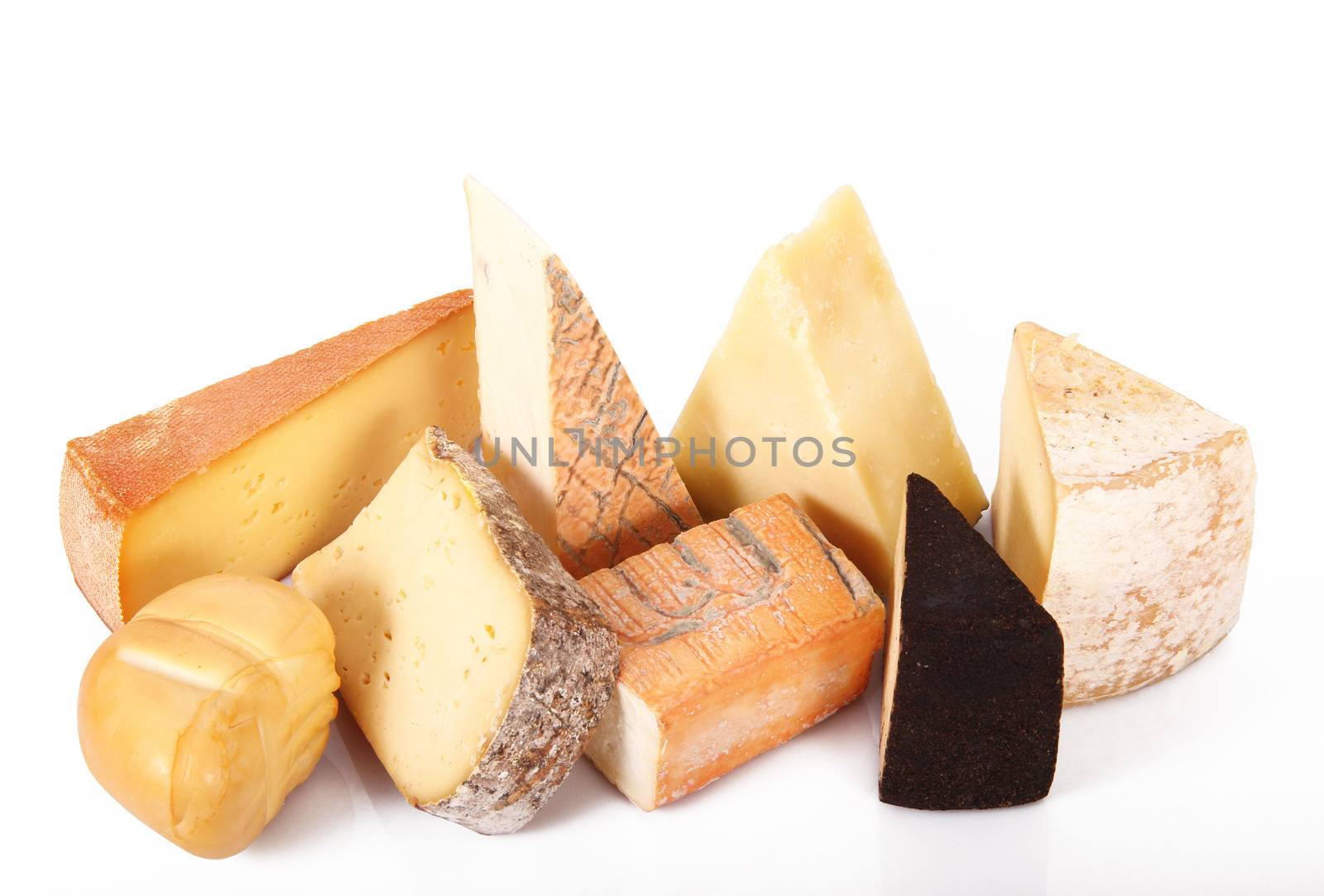 original italian cheese collage on white background