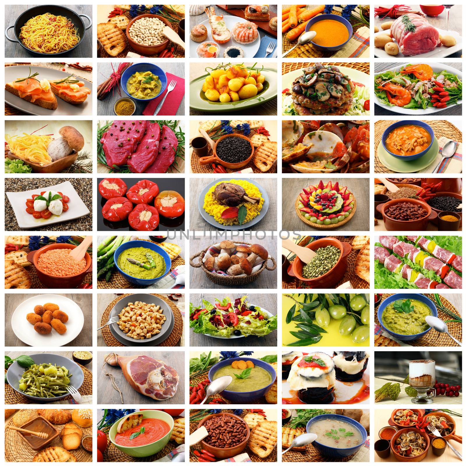 gastronomy collage on white background