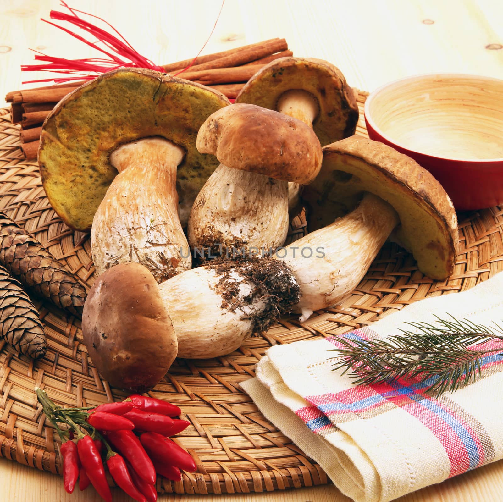 Ingredient for cooking Italian rice with mushrooms