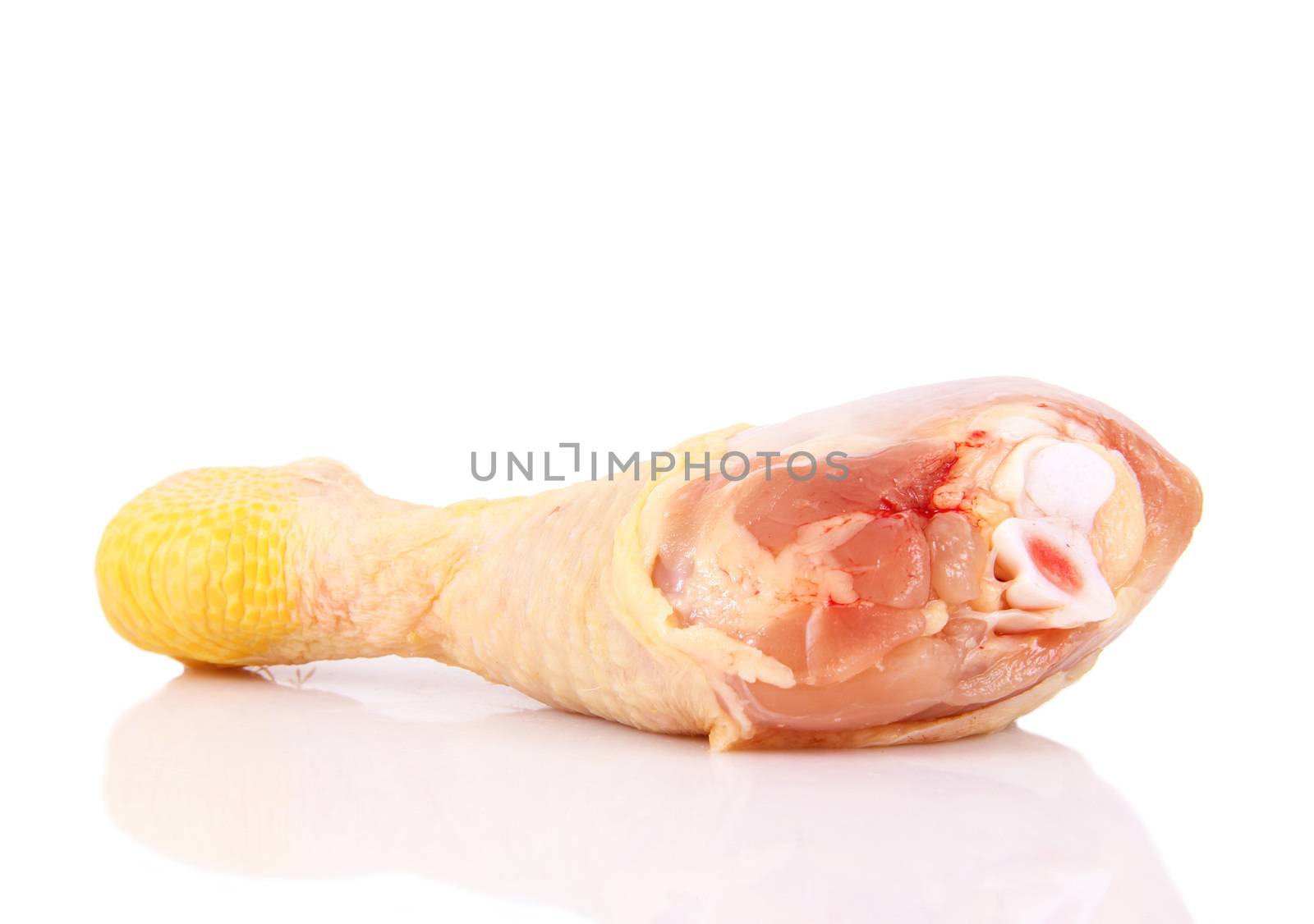Fresh chicken thigh on white background