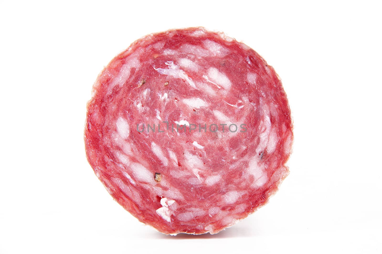 italian salami slice on white background