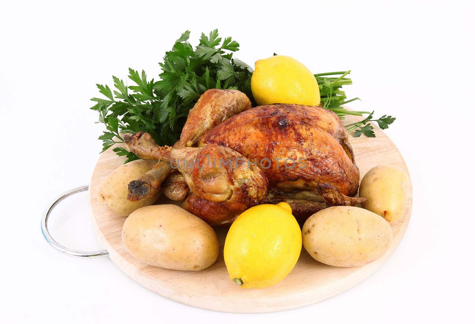 roasted chicken on white background