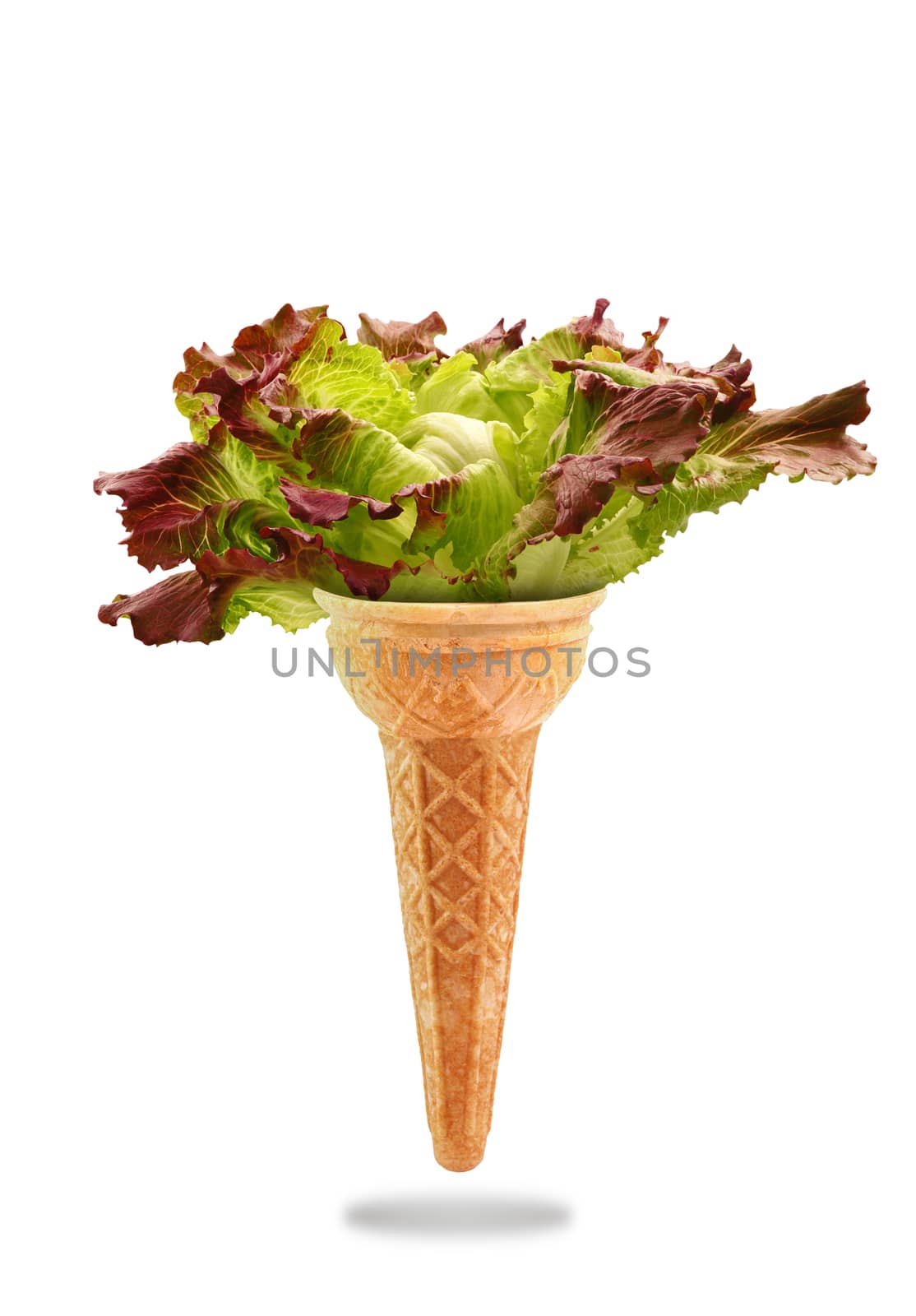 a Delicious ice cream cone with salad taste