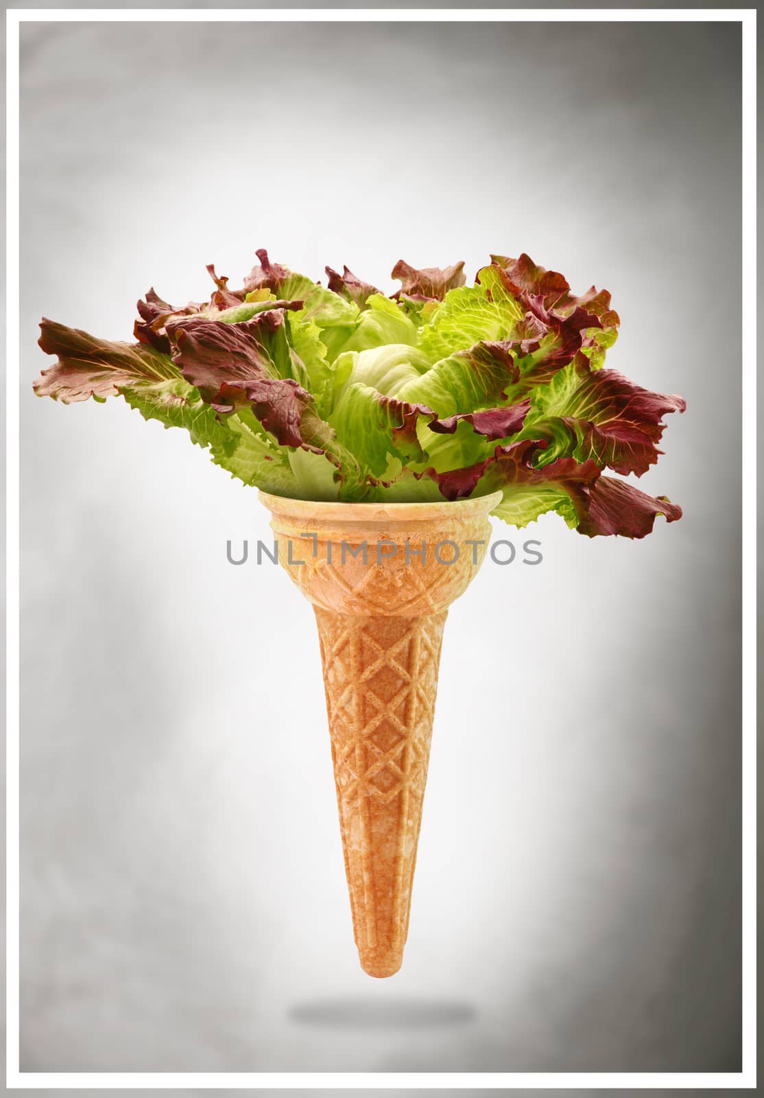 a Delicious ice cream cone with salad taste
