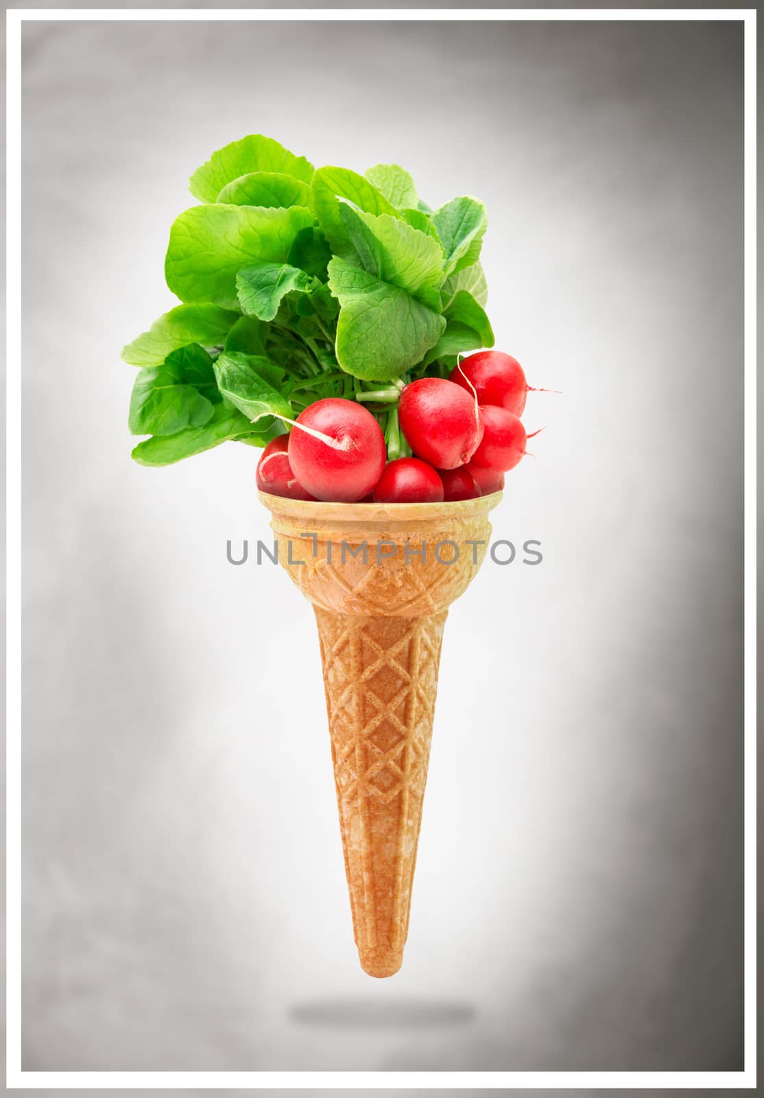 Delicious ice cream cone with radishes taste by photobeps
