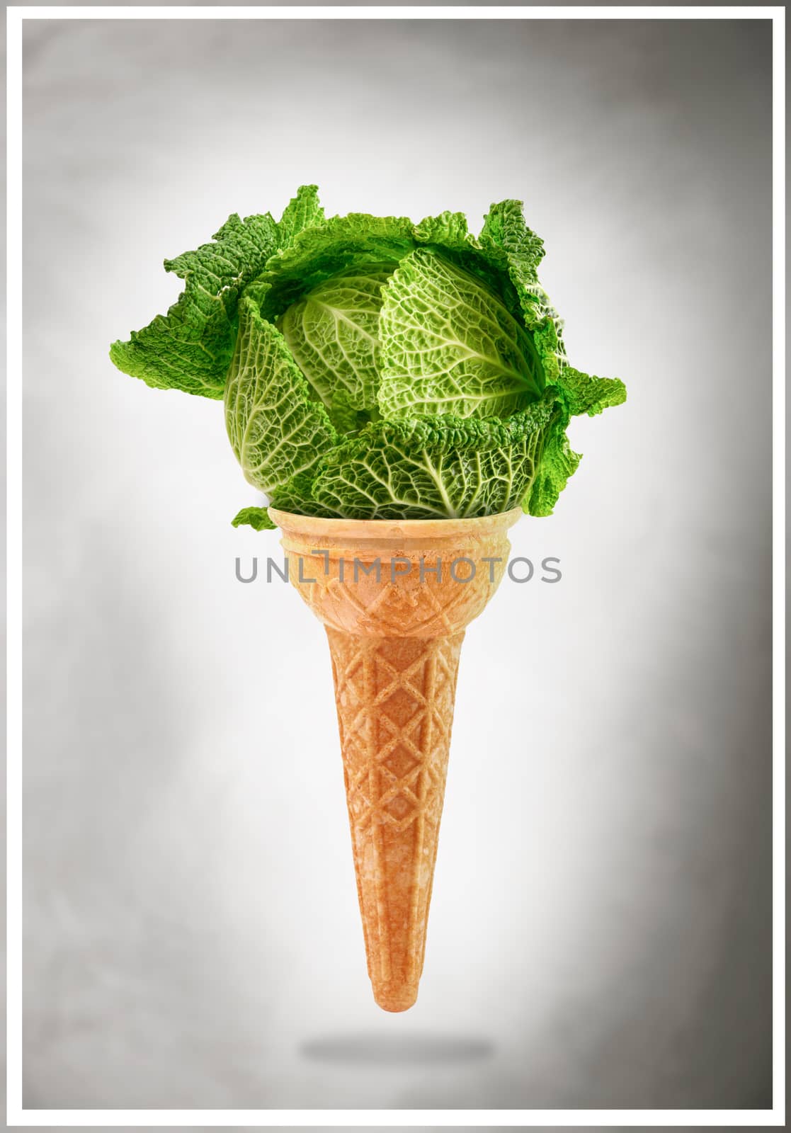 a Delicious ice cream cone with cabbage taste
