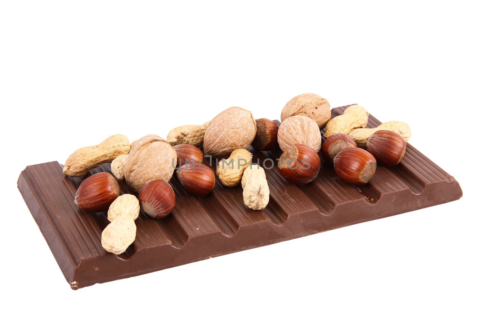 isolated chocolate with hazelnut on white background