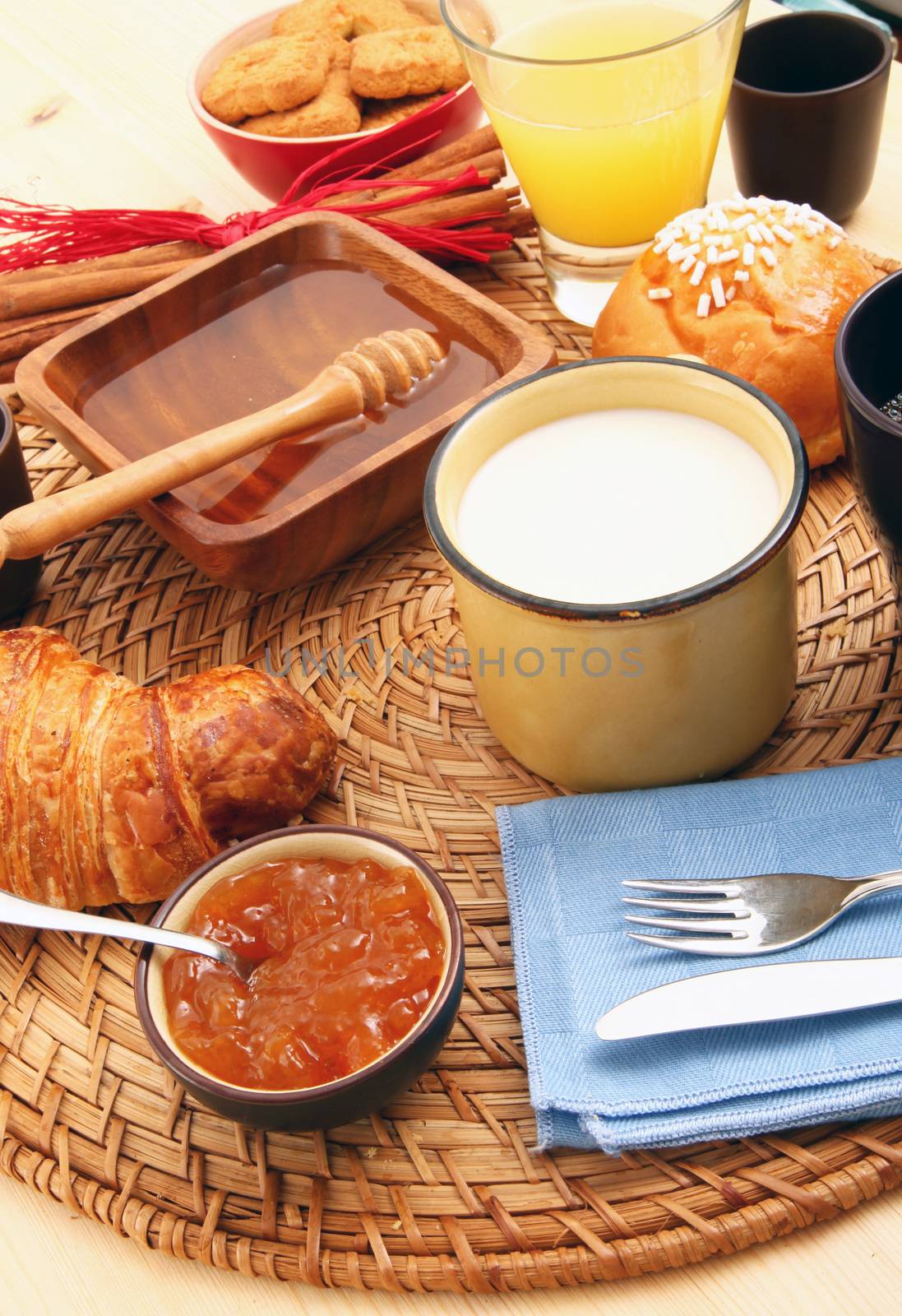 delicious breakfast on rustic wooden table