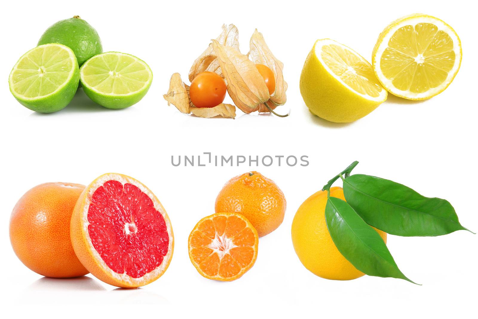 fruit collage on white background