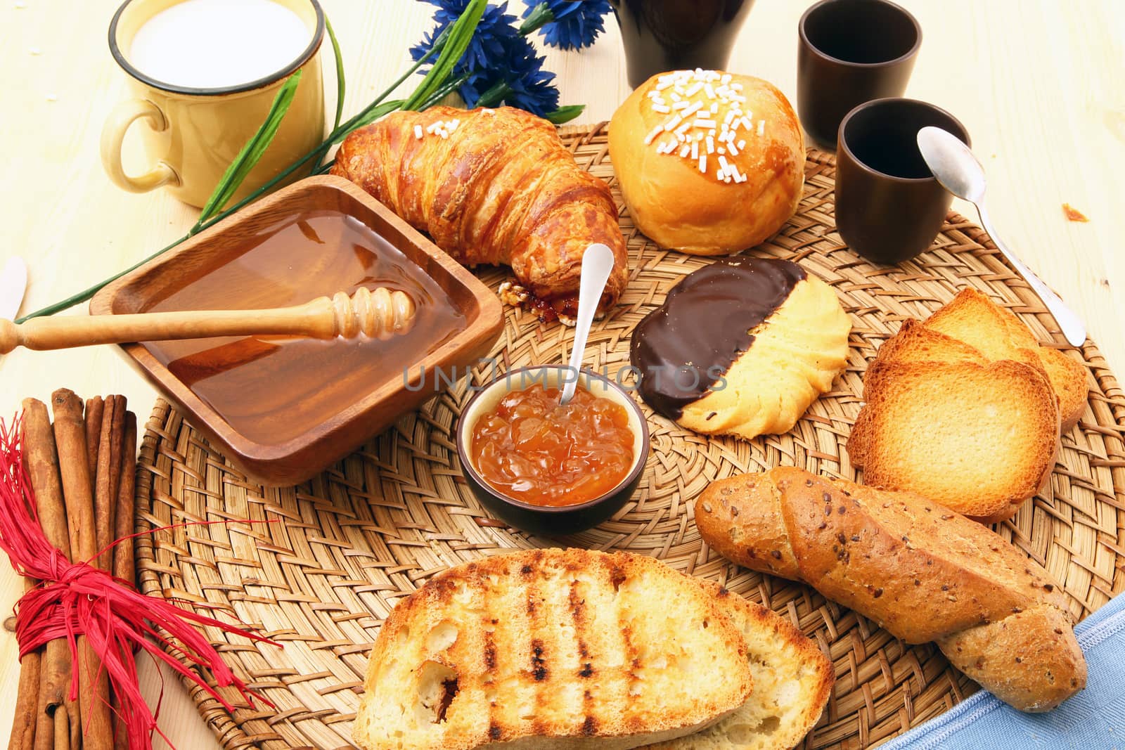 delicious breakfast on rustic wooden table