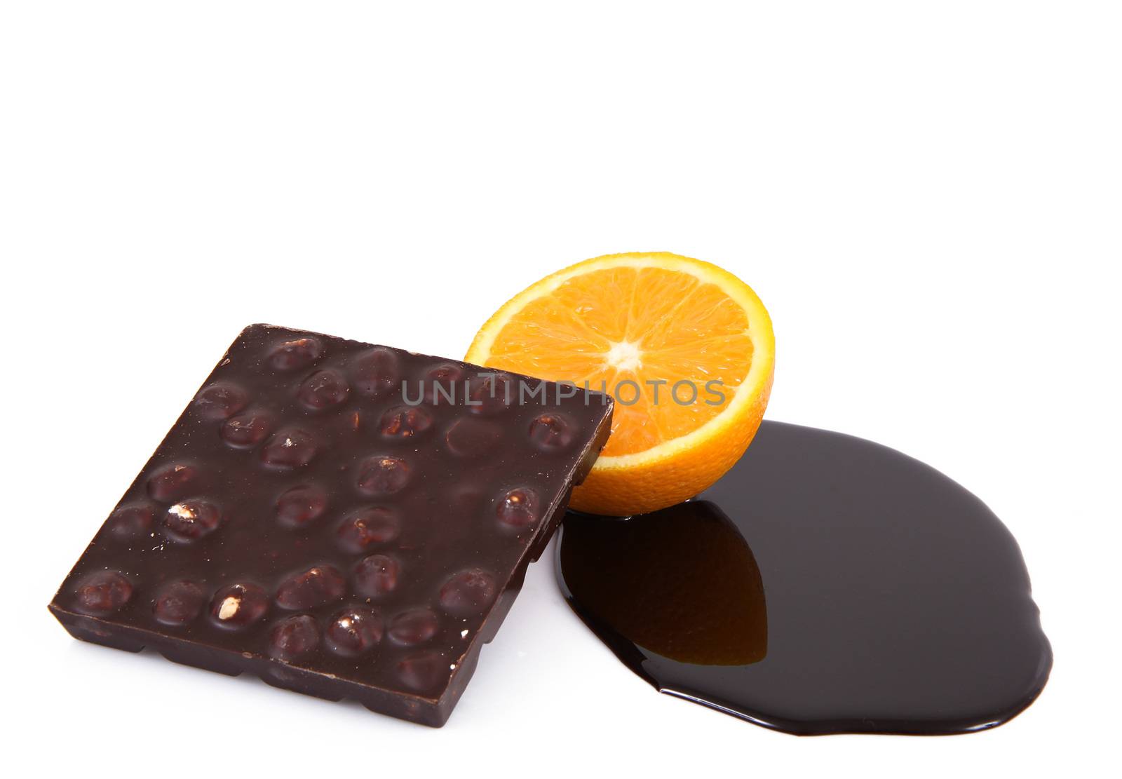 orange with chocolate on white background