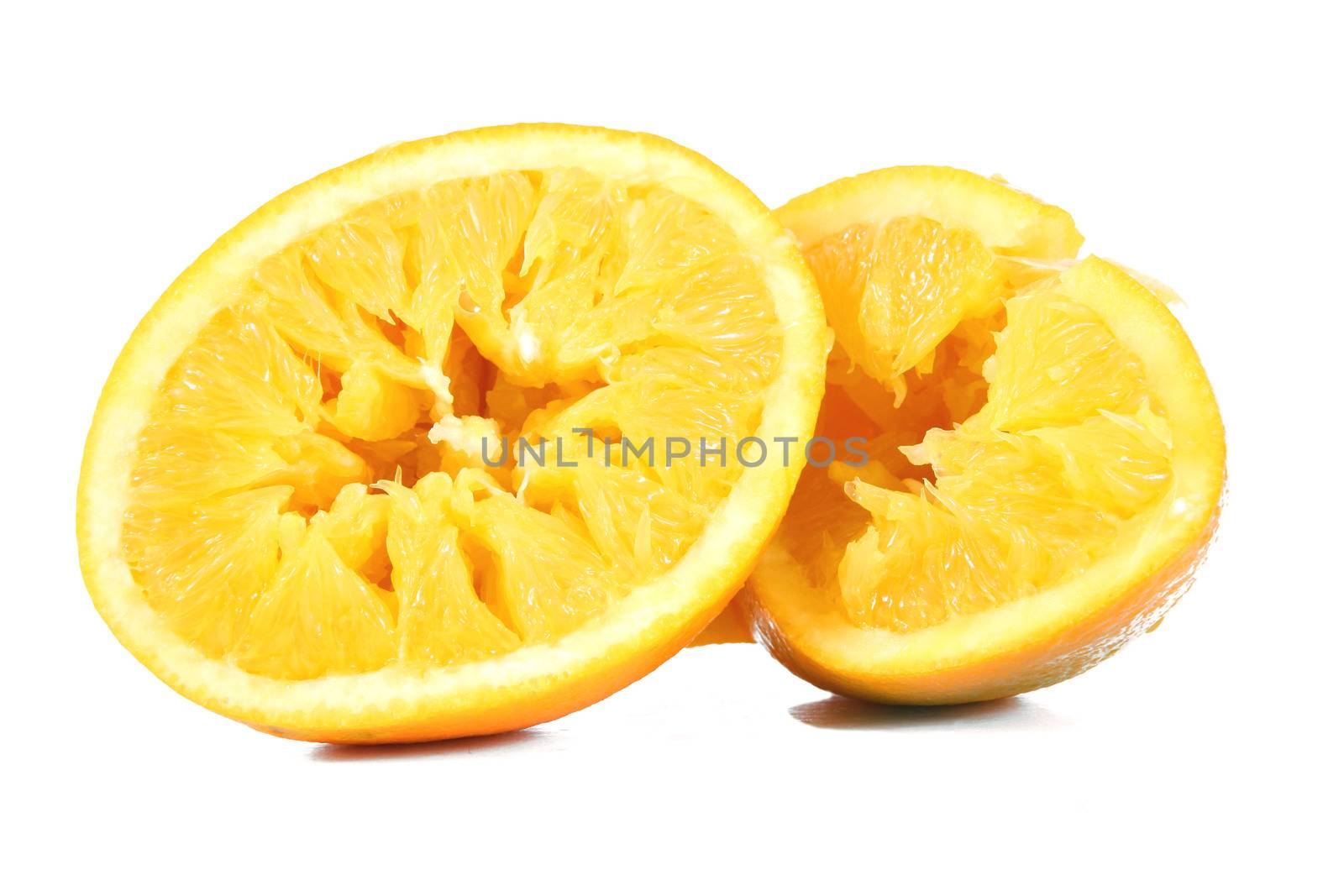 crushed orange on white background