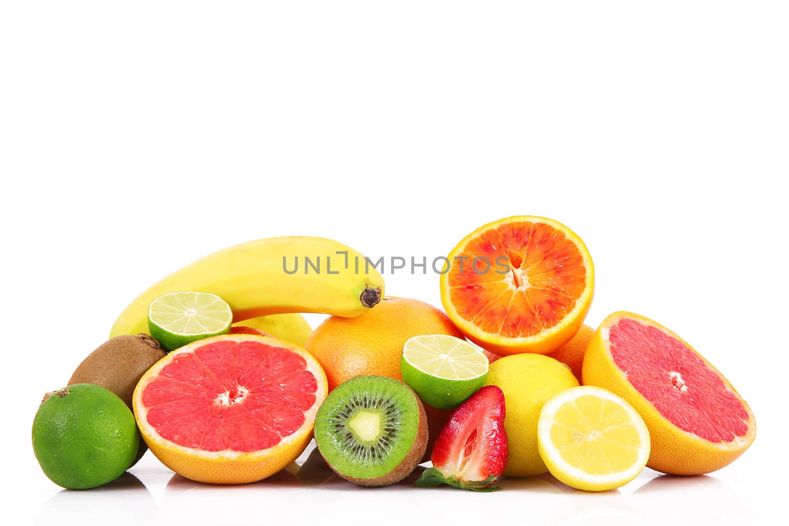 fresh fruit on white background