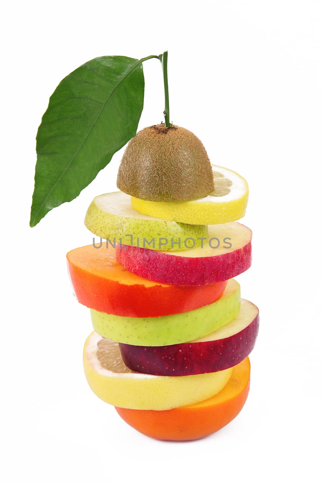 fresh fruit slices on white background
