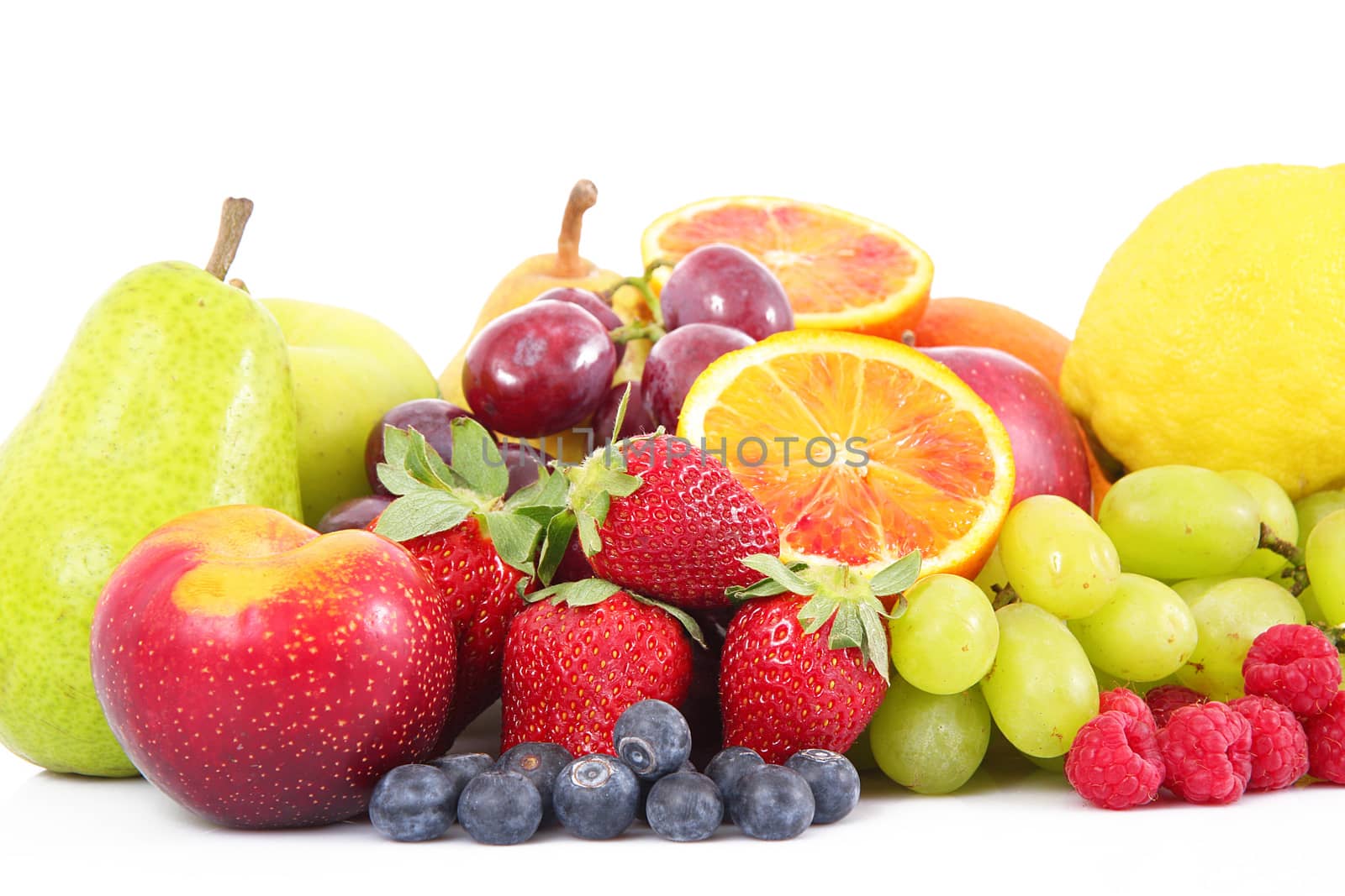 fresh fruit on white background