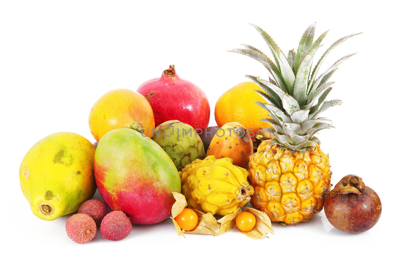 fresh fruit on white background