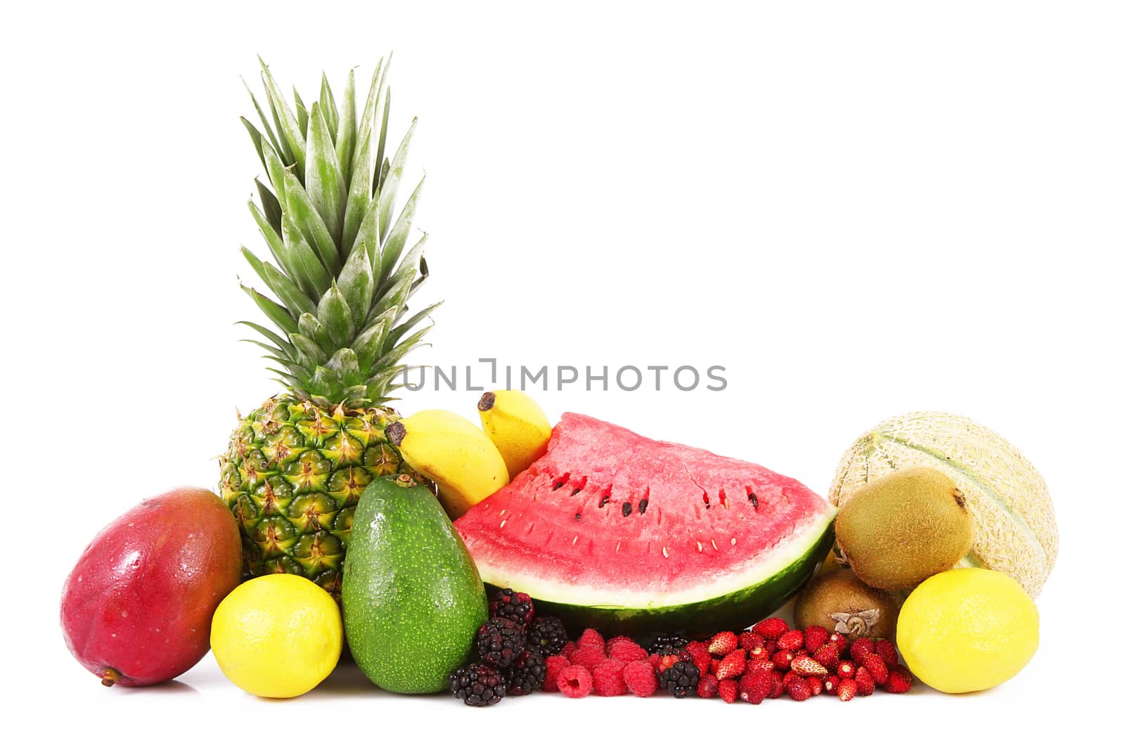 fresh fruit on white background