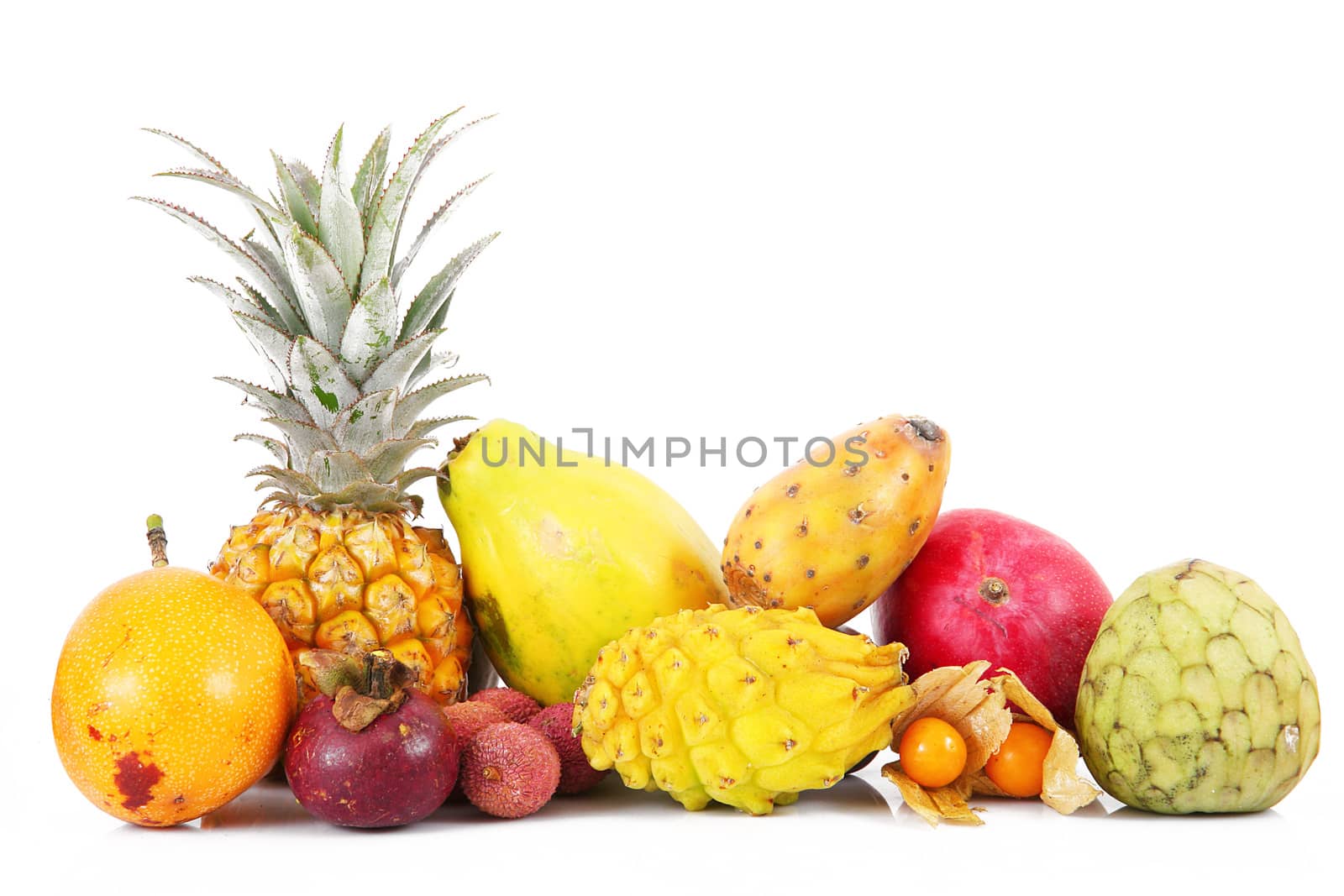 fresh fruit on white background