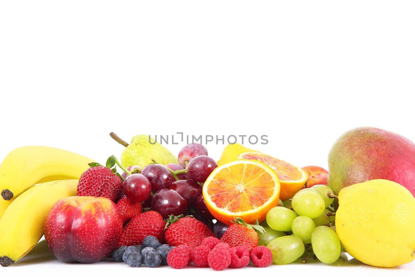 fresh fruit on white background
