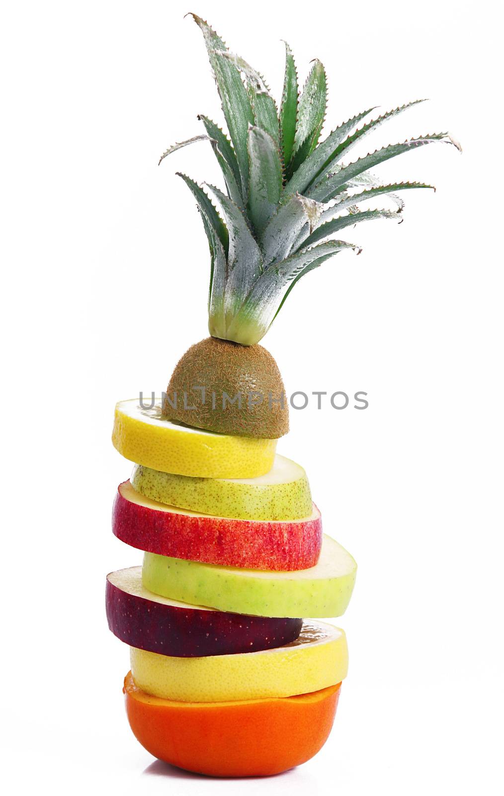 fresh fruit slices on white background