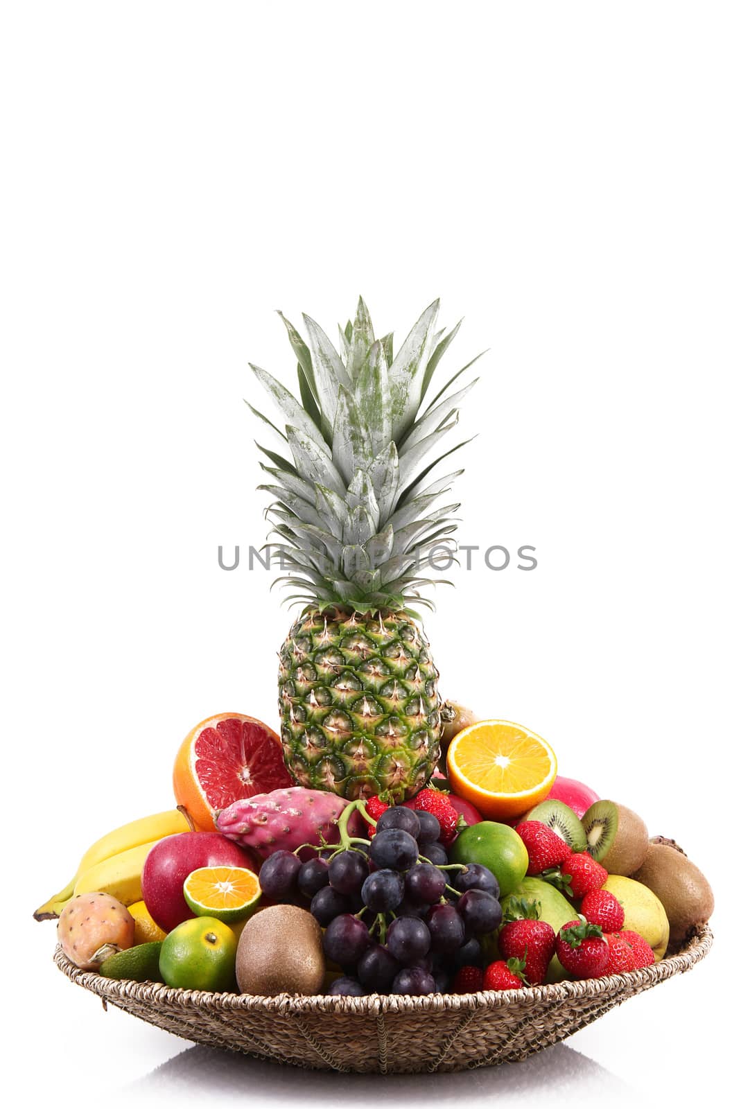 fresh fruit on white background