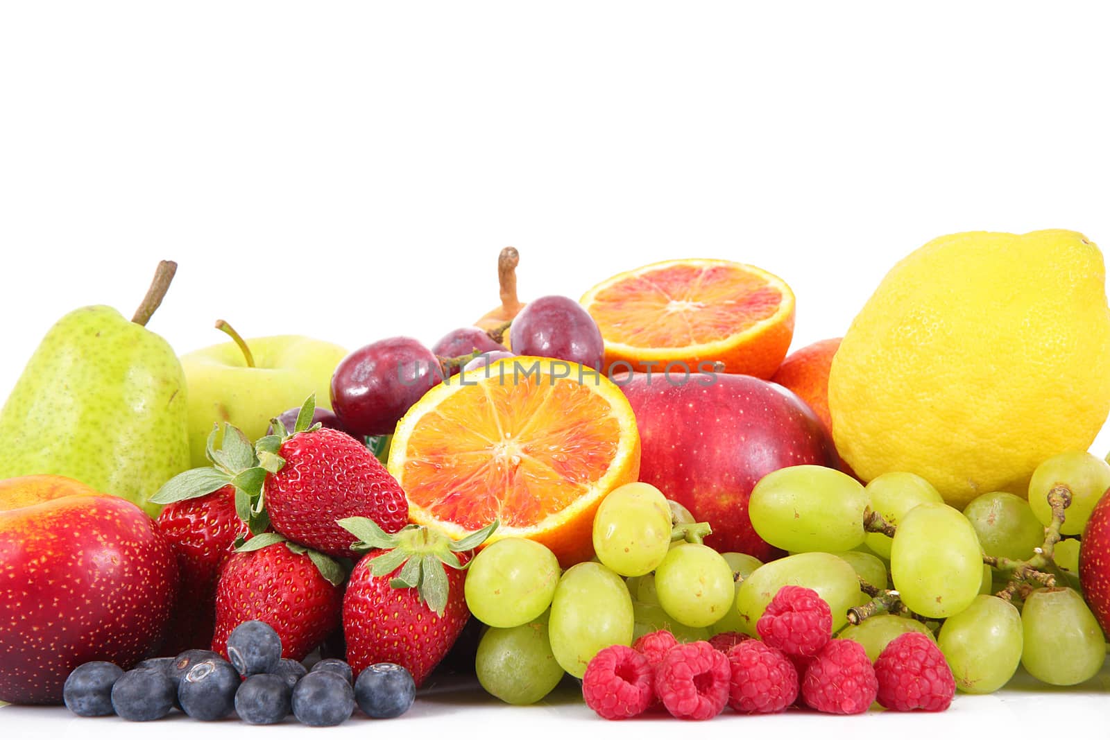 fresh fruit on white background