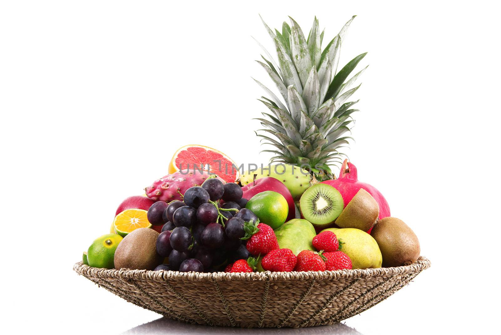 fresh fruit on white background